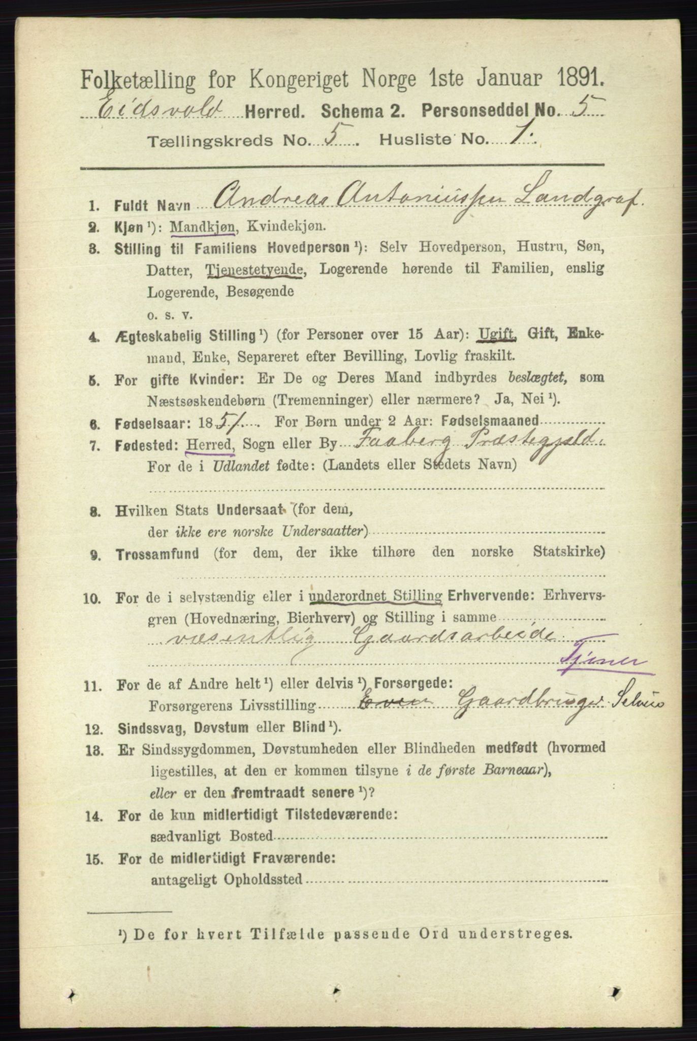 RA, 1891 census for 0237 Eidsvoll, 1891, p. 2748