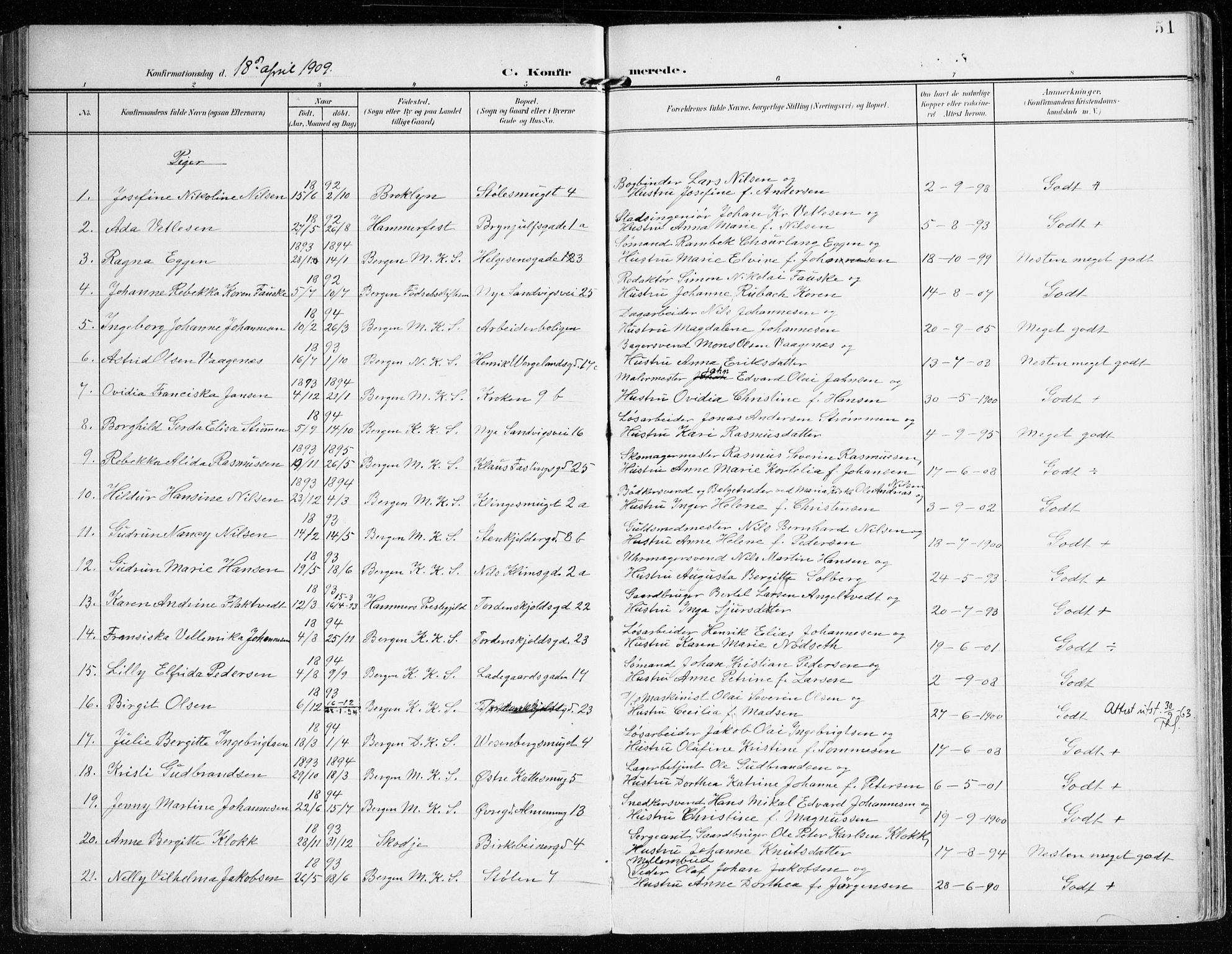 Mariakirken Sokneprestembete, AV/SAB-A-76901/H/Haa/L0014: Parish register (official) no. C 2, 1900-1916, p. 51