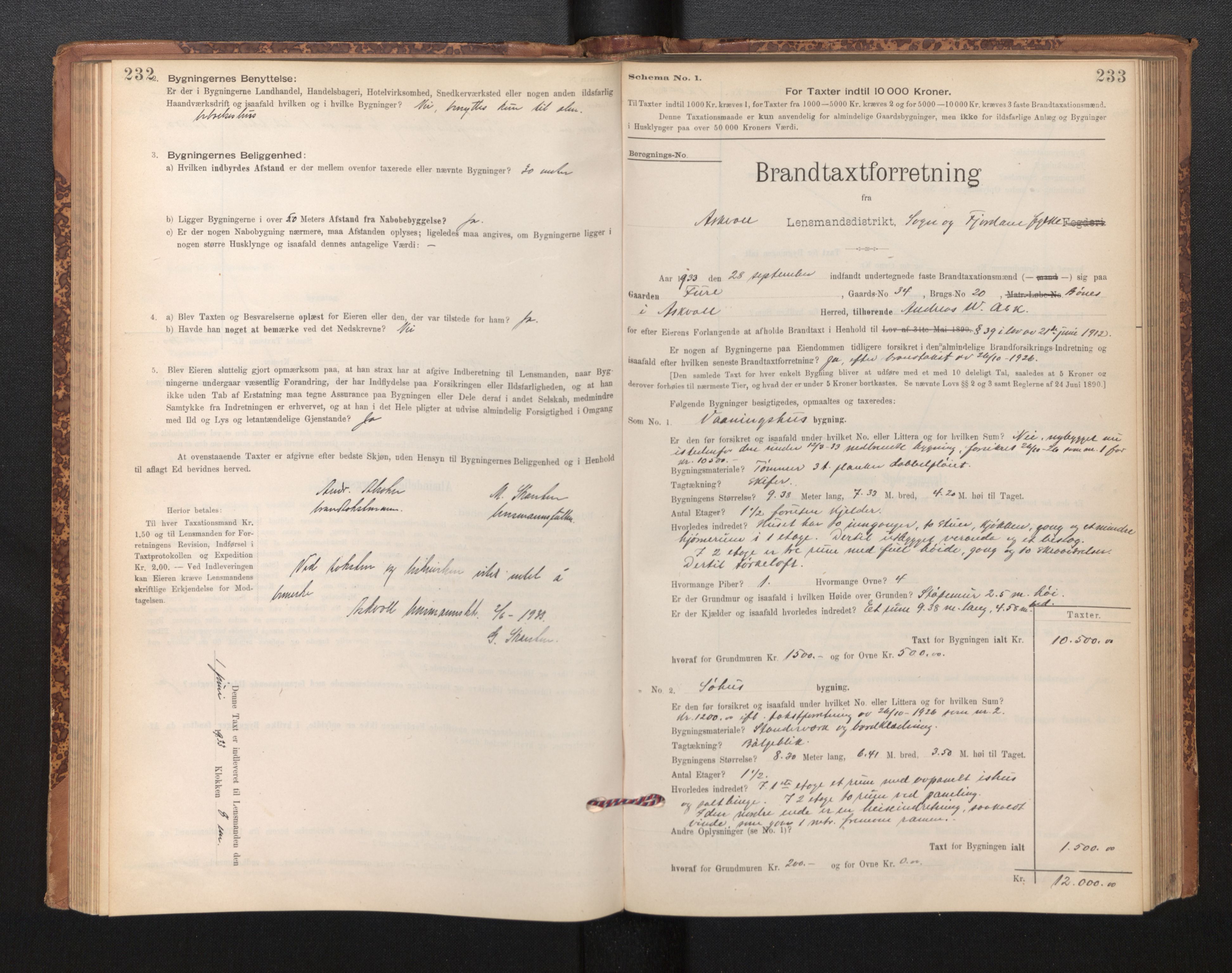 Lensmannen i Askvoll, AV/SAB-A-26301/0012/L0004: Branntakstprotokoll, skjematakst og liste over branntakstmenn, 1895-1932, p. 232-233