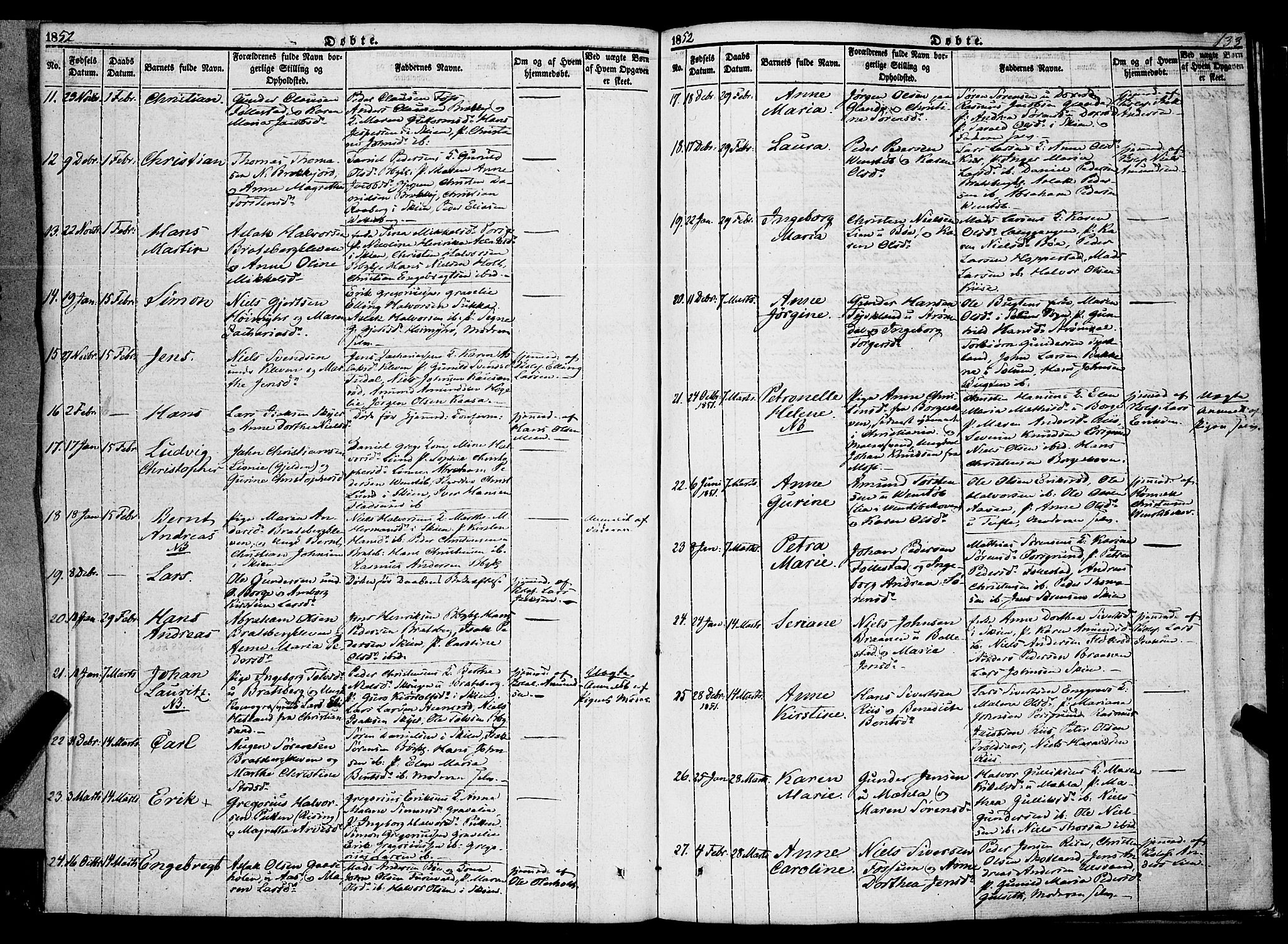 Gjerpen kirkebøker, SAKO/A-265/F/Fa/L0007a: Parish register (official) no. I 7A, 1834-1857, p. 133
