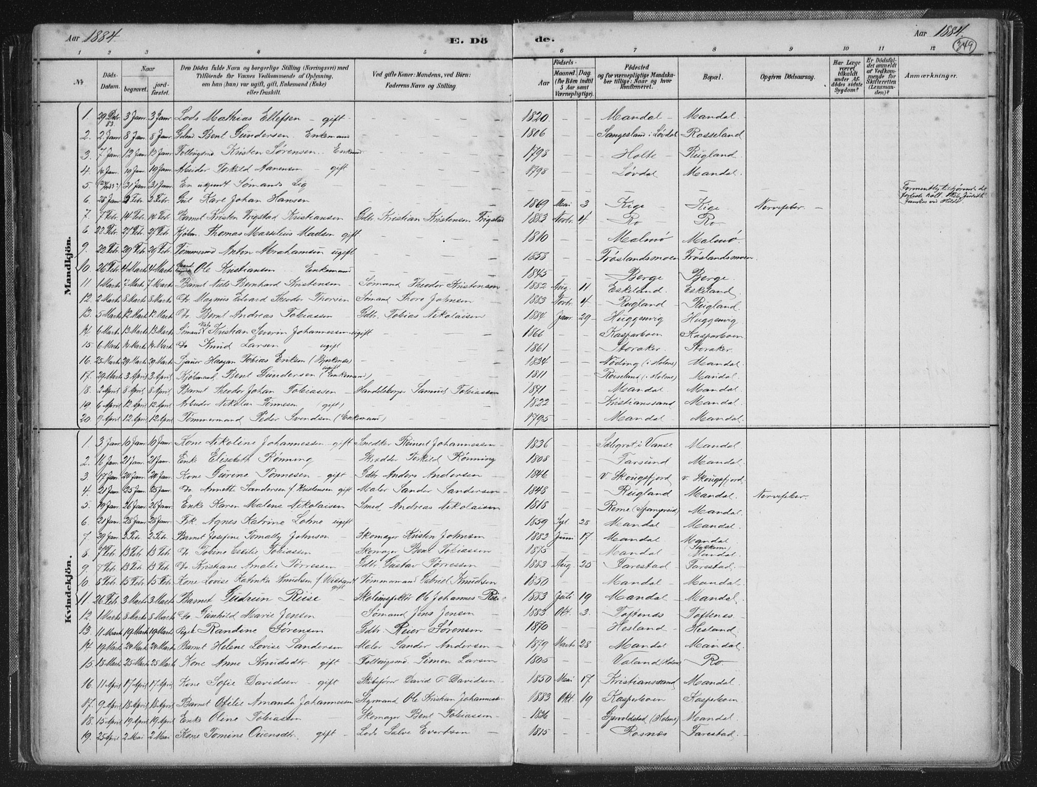 Mandal sokneprestkontor, AV/SAK-1111-0030/F/Fb/Fba/L0011: Parish register (copy) no. B 5, 1880-1898, p. 349