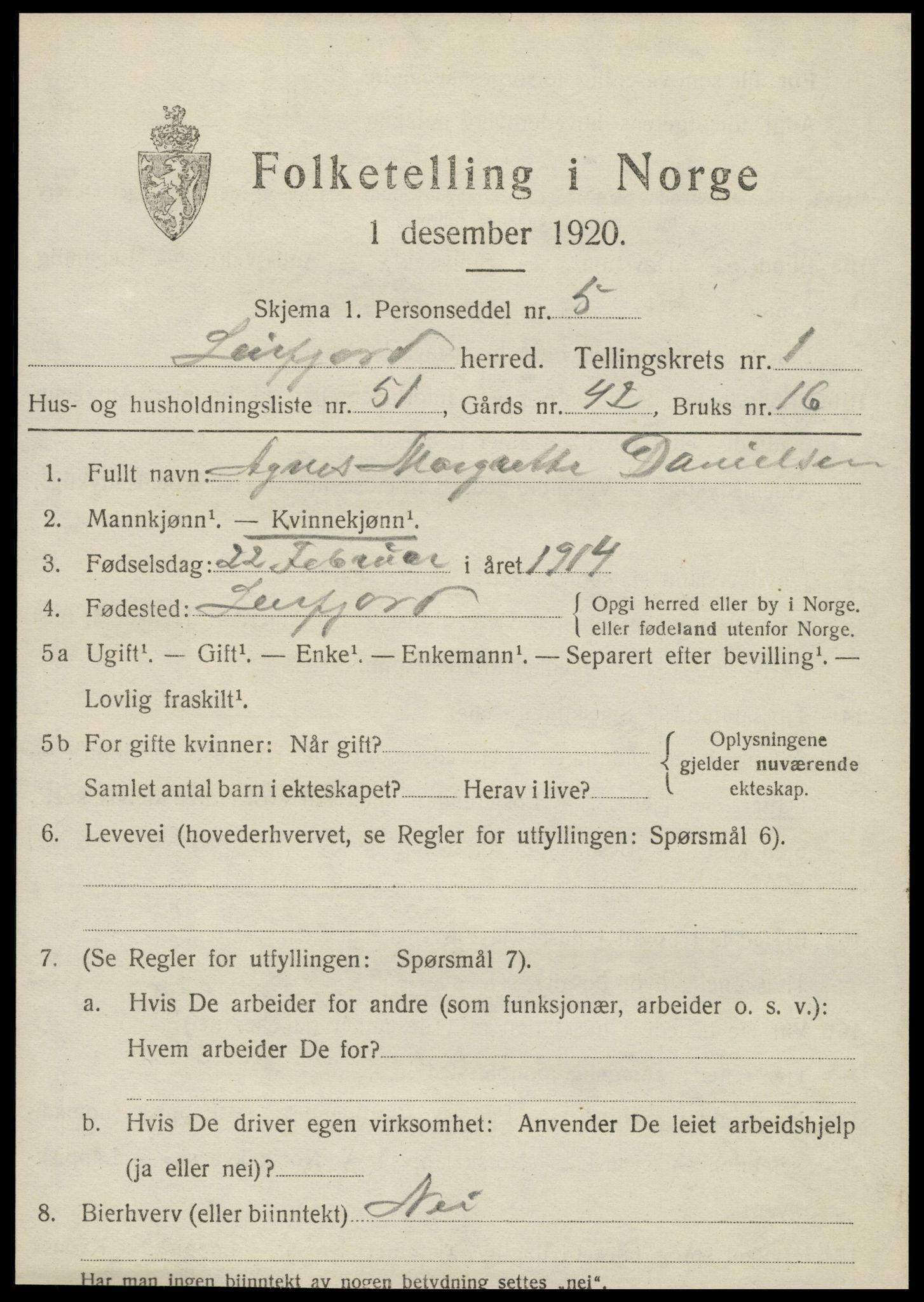 SAT, 1920 census for Leirfjord, 1920, p. 1405