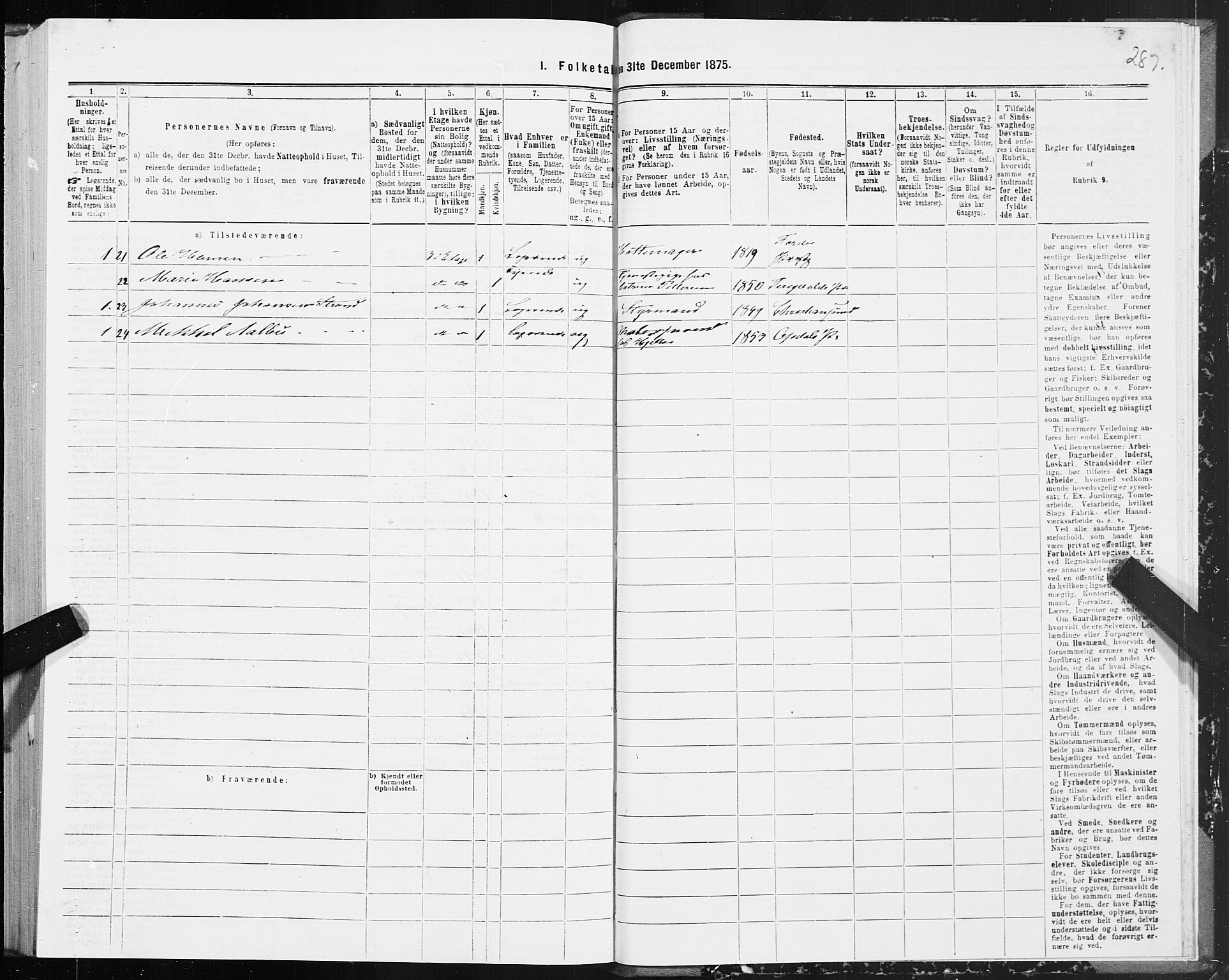 SAT, 1875 census for 1503B Kristiansund/Kristiansund, 1875, p. 2287