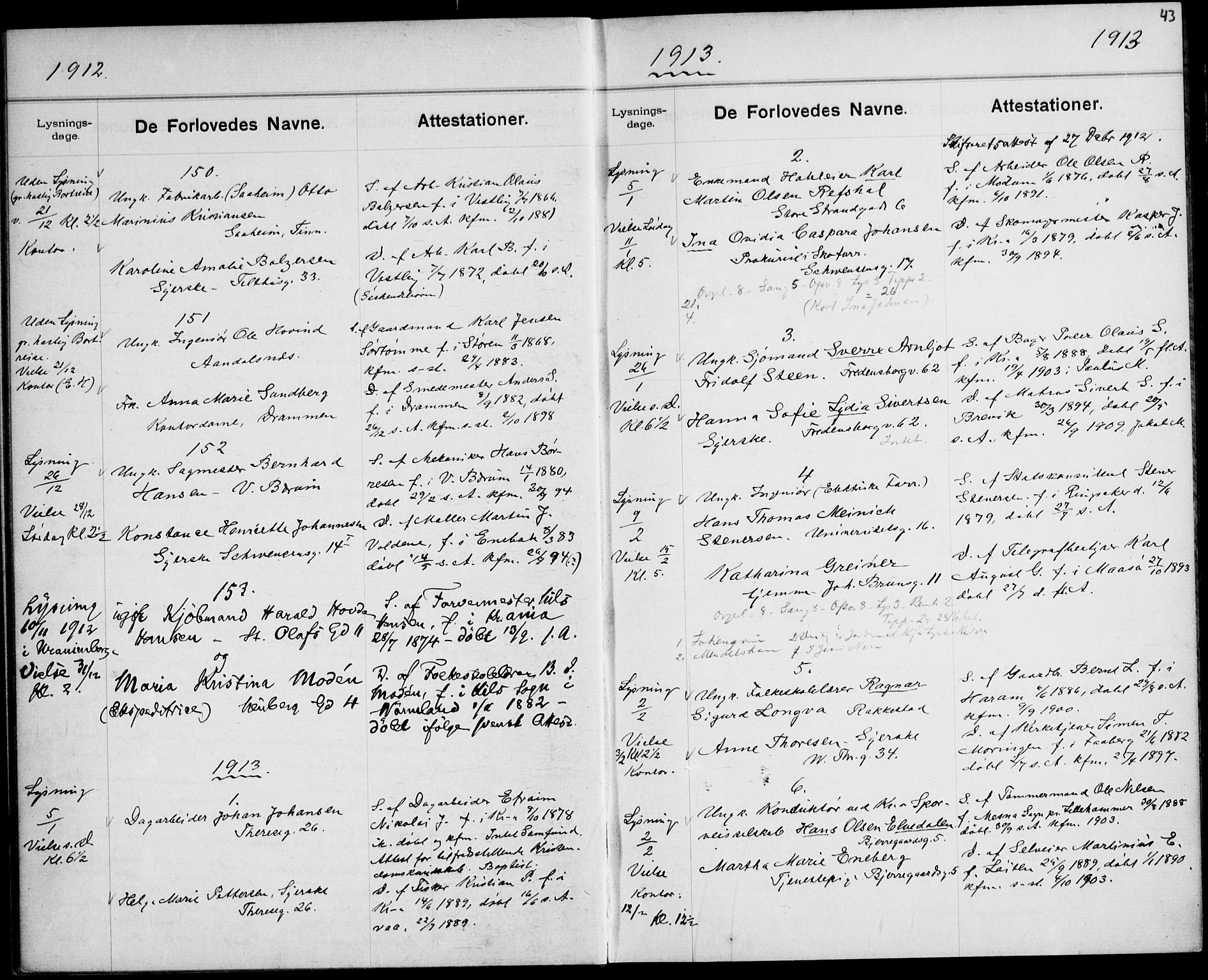 Gamle Aker prestekontor Kirkebøker, AV/SAO-A-10617a/H/L0004: Banns register no. 4, 1909-1918, p. 43