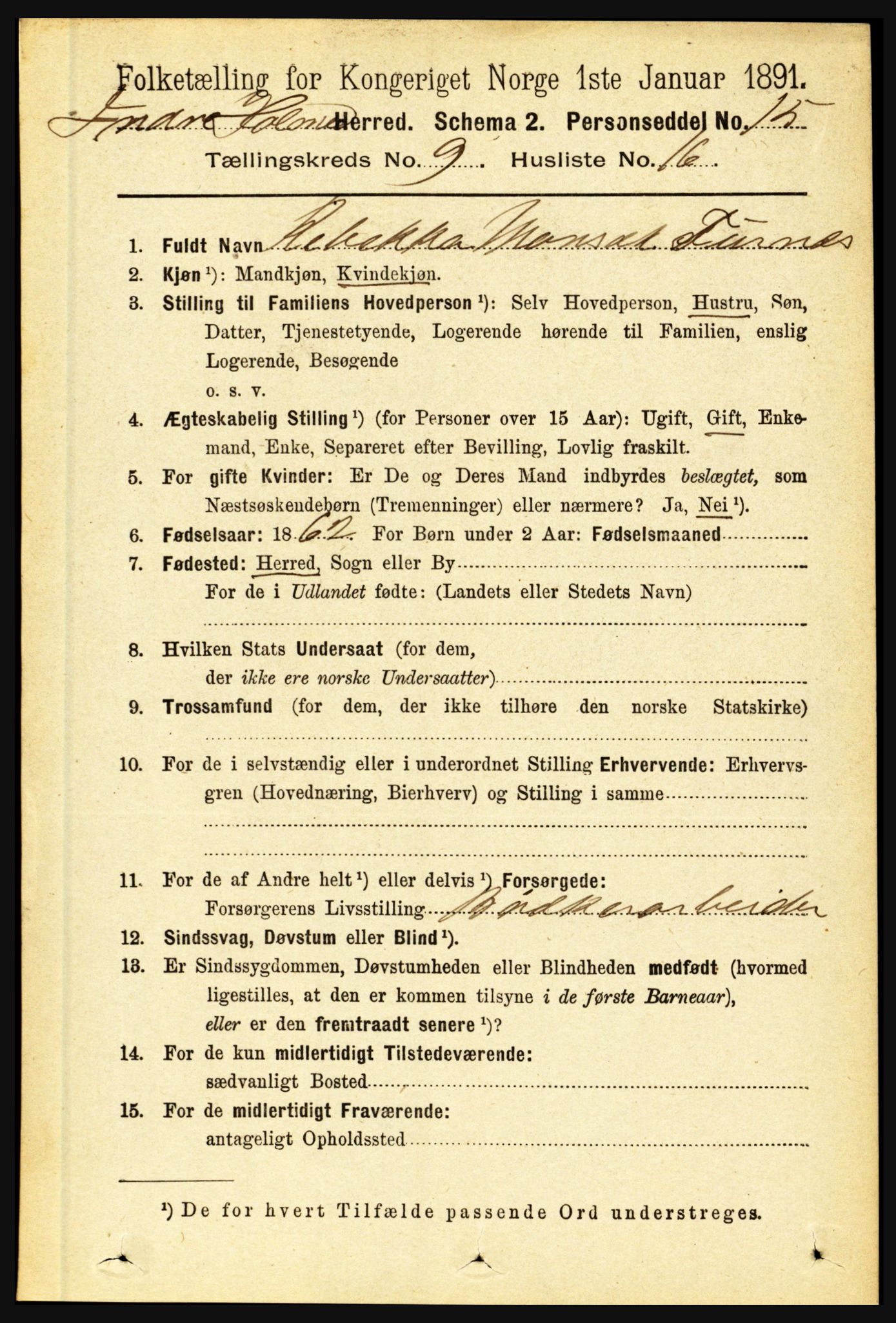 RA, 1891 census for 1430 Indre Holmedal, 1891, p. 4159