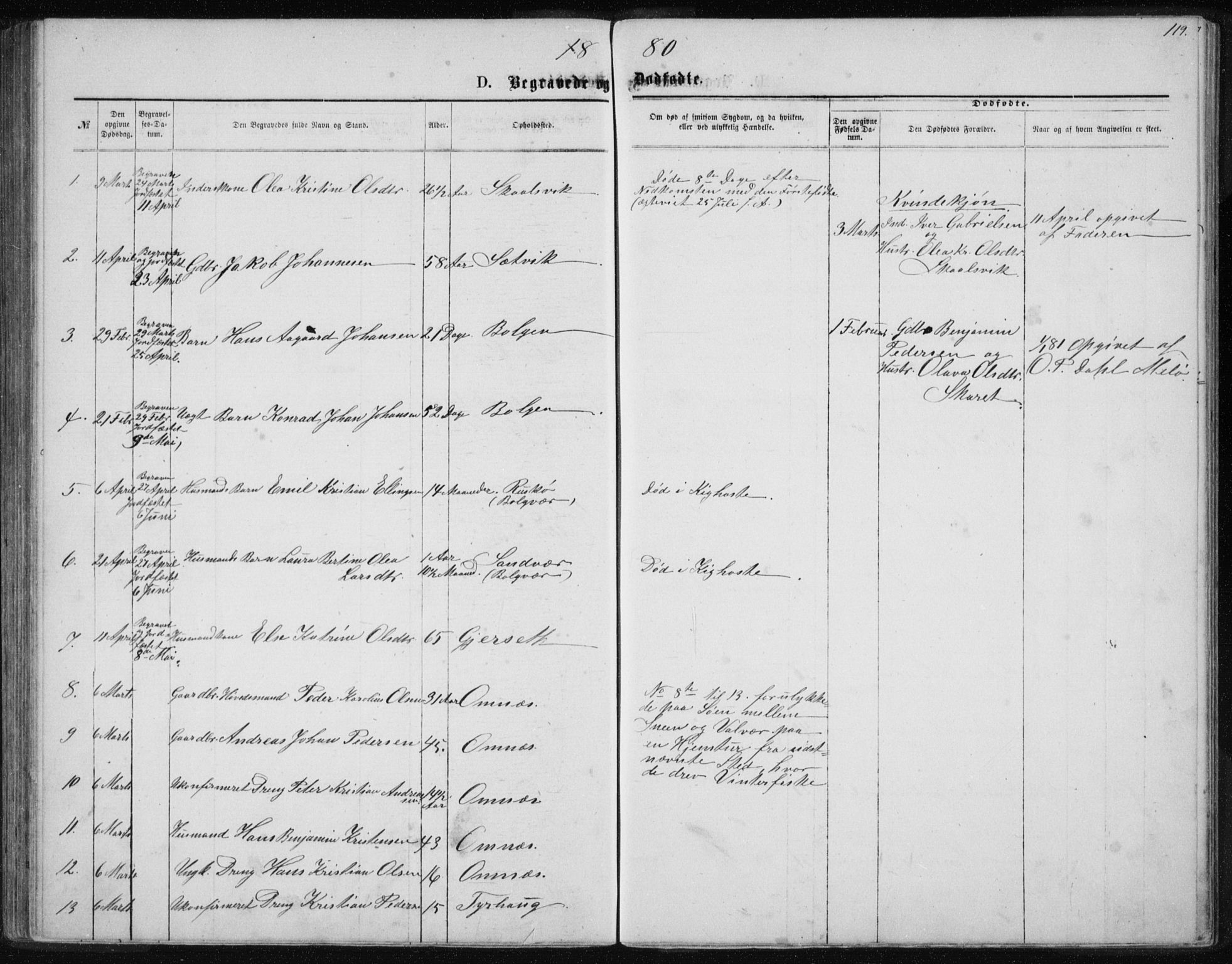 Ministerialprotokoller, klokkerbøker og fødselsregistre - Nordland, AV/SAT-A-1459/843/L0635: Parish register (copy) no. 843C04, 1872-1887, p. 119