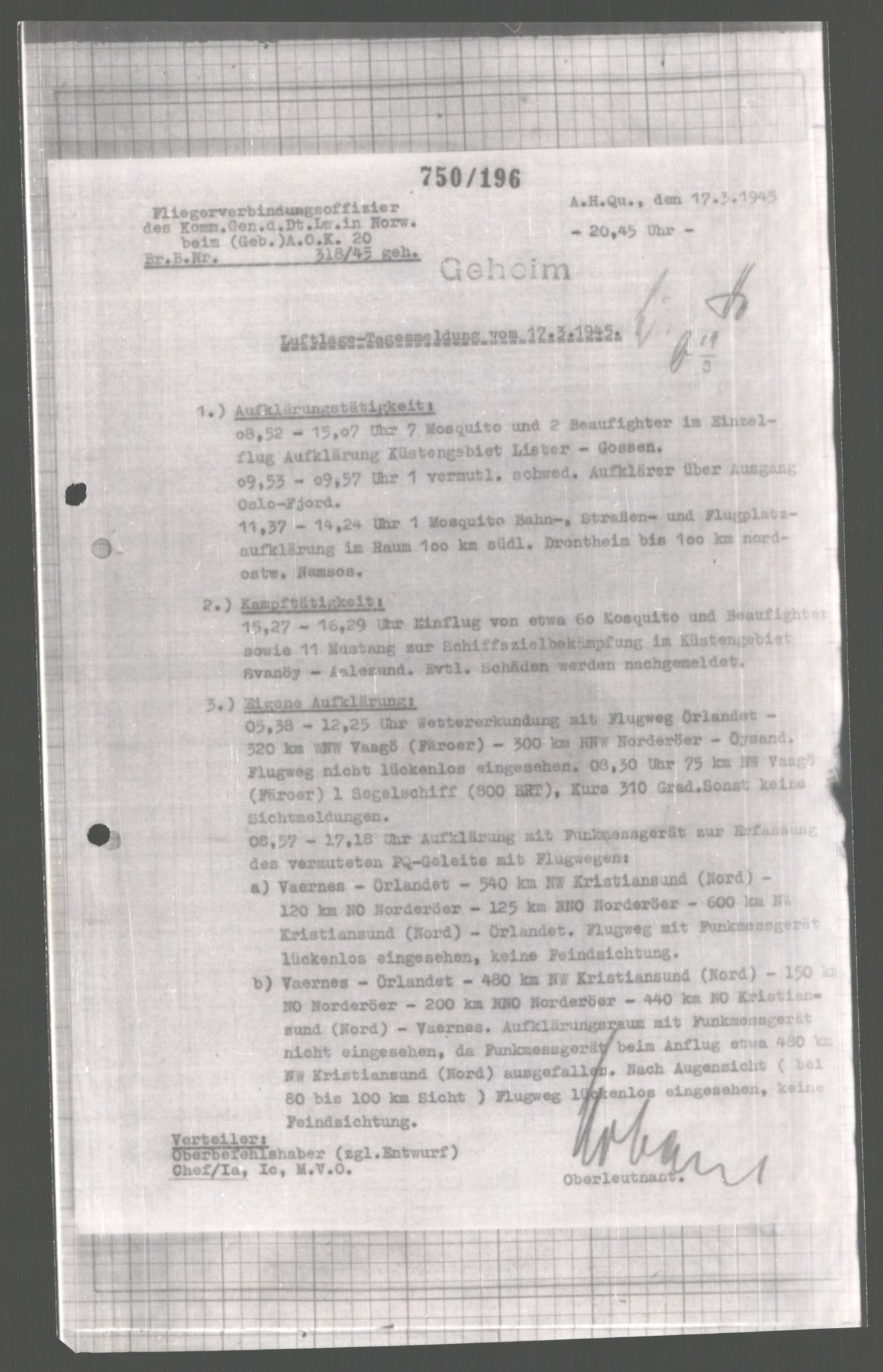 Forsvarets Overkommando. 2 kontor. Arkiv 11.4. Spredte tyske arkivsaker, AV/RA-RAFA-7031/D/Dar/Dara/L0004: Krigsdagbøker for 20. Gebirgs-Armee-Oberkommando (AOK 20), 1945, p. 46