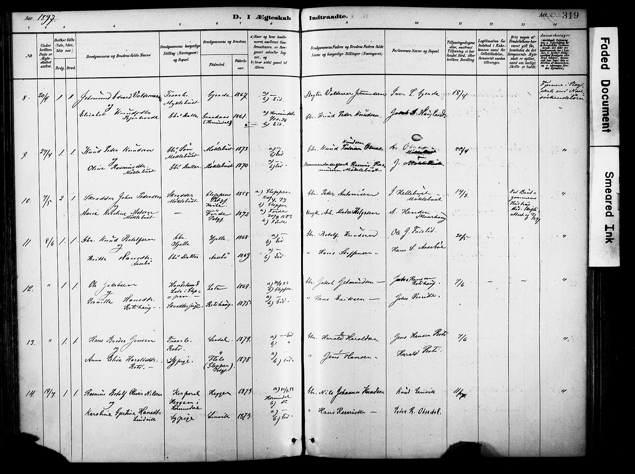 Eid sokneprestembete, AV/SAB-A-82301/H/Haa/Haab/L0001: Parish register (official) no. B 1, 1879-1906, p. 319