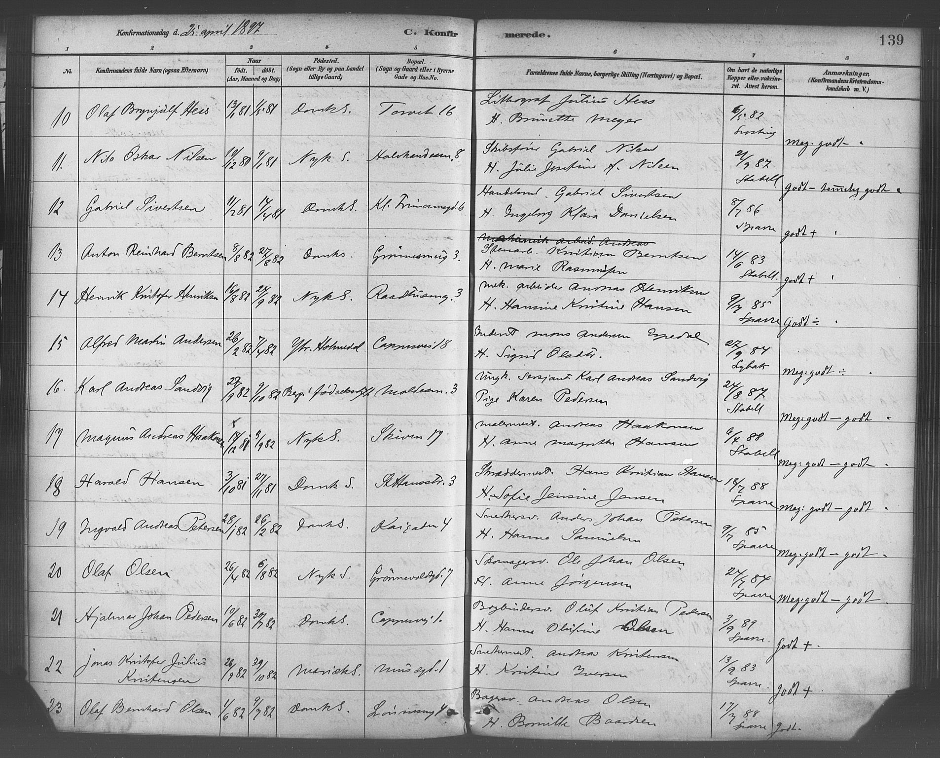 Domkirken sokneprestembete, SAB/A-74801/H/Haa/L0030: Parish register (official) no. C 5, 1880-1898, p. 139