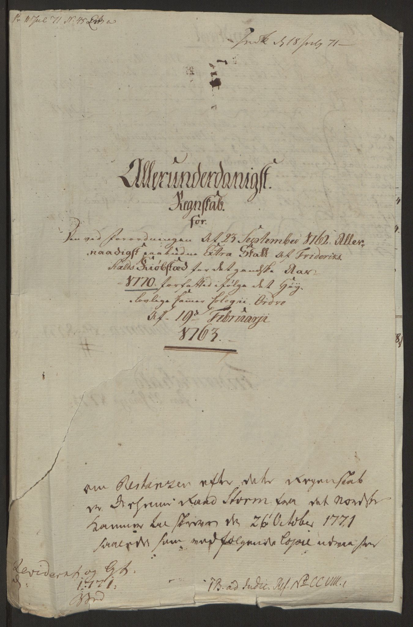 Rentekammeret inntil 1814, Reviderte regnskaper, Byregnskaper, RA/EA-4066/R/Ra/L0006/0001: [A4] Kontribusjonsregnskap / Ekstraskatt, 1762-1772, p. 161