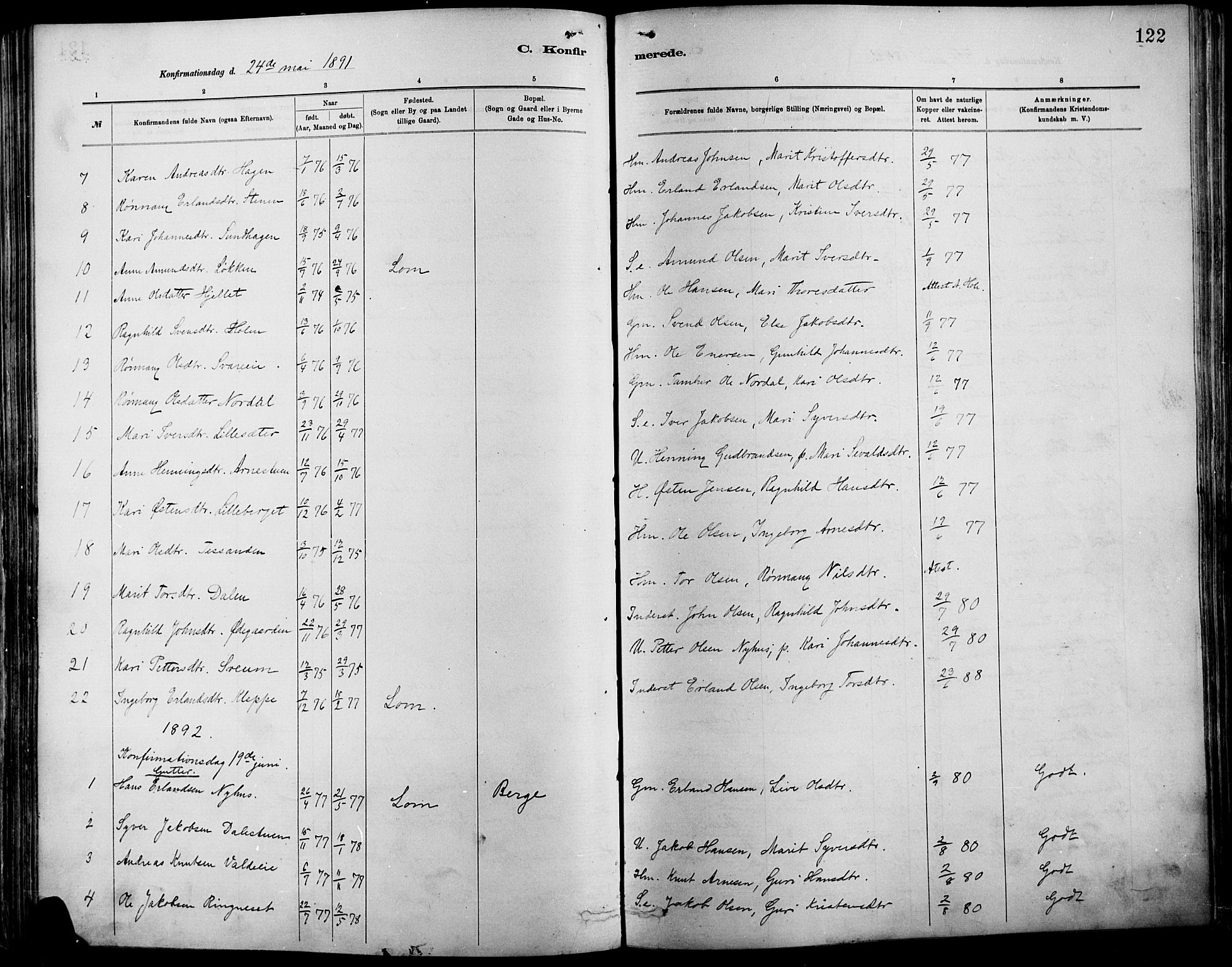Vågå prestekontor, SAH/PREST-076/H/Ha/Haa/L0009: Parish register (official) no. 9, 1886-1904, p. 122