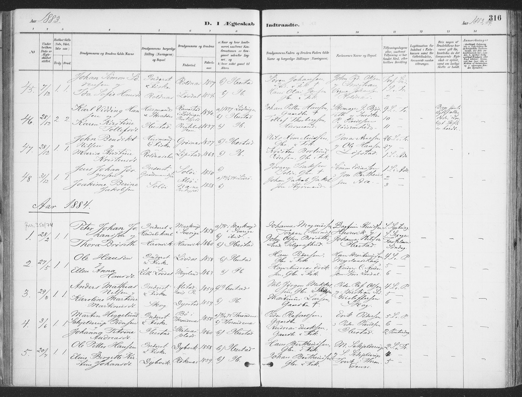 Ibestad sokneprestembete, SATØ/S-0077/H/Ha/Haa/L0011kirke: Parish register (official) no. 11, 1880-1889, p. 316