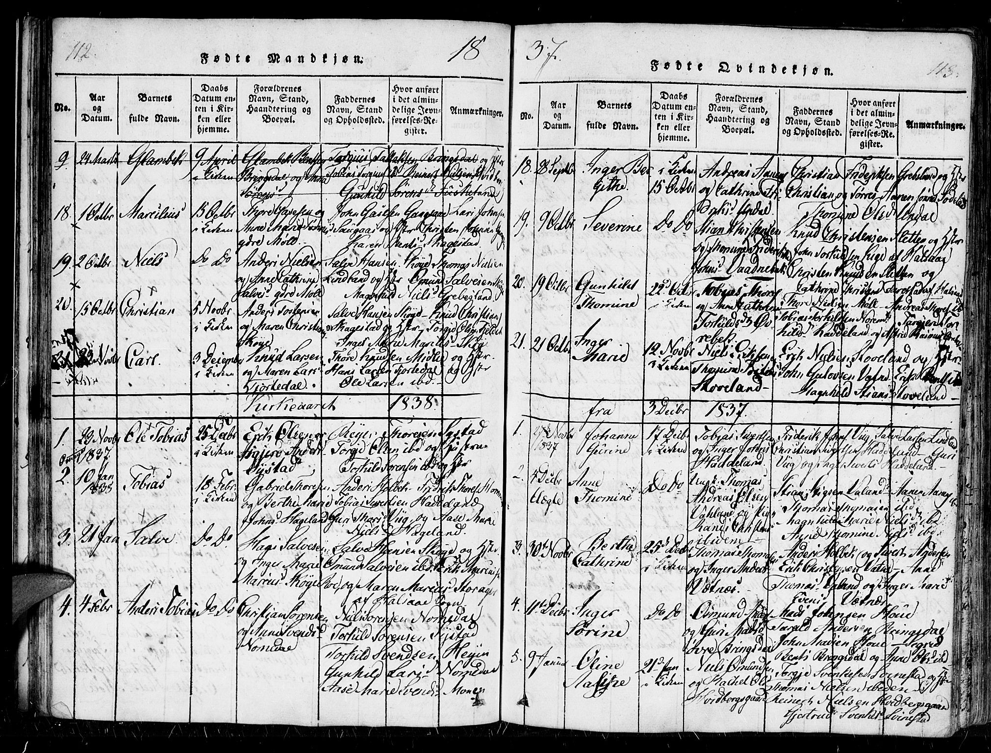 Holum sokneprestkontor, SAK/1111-0022/F/Fa/Faa/L0004: Parish register (official) no. A 4, 1820-1849, p. 112-113