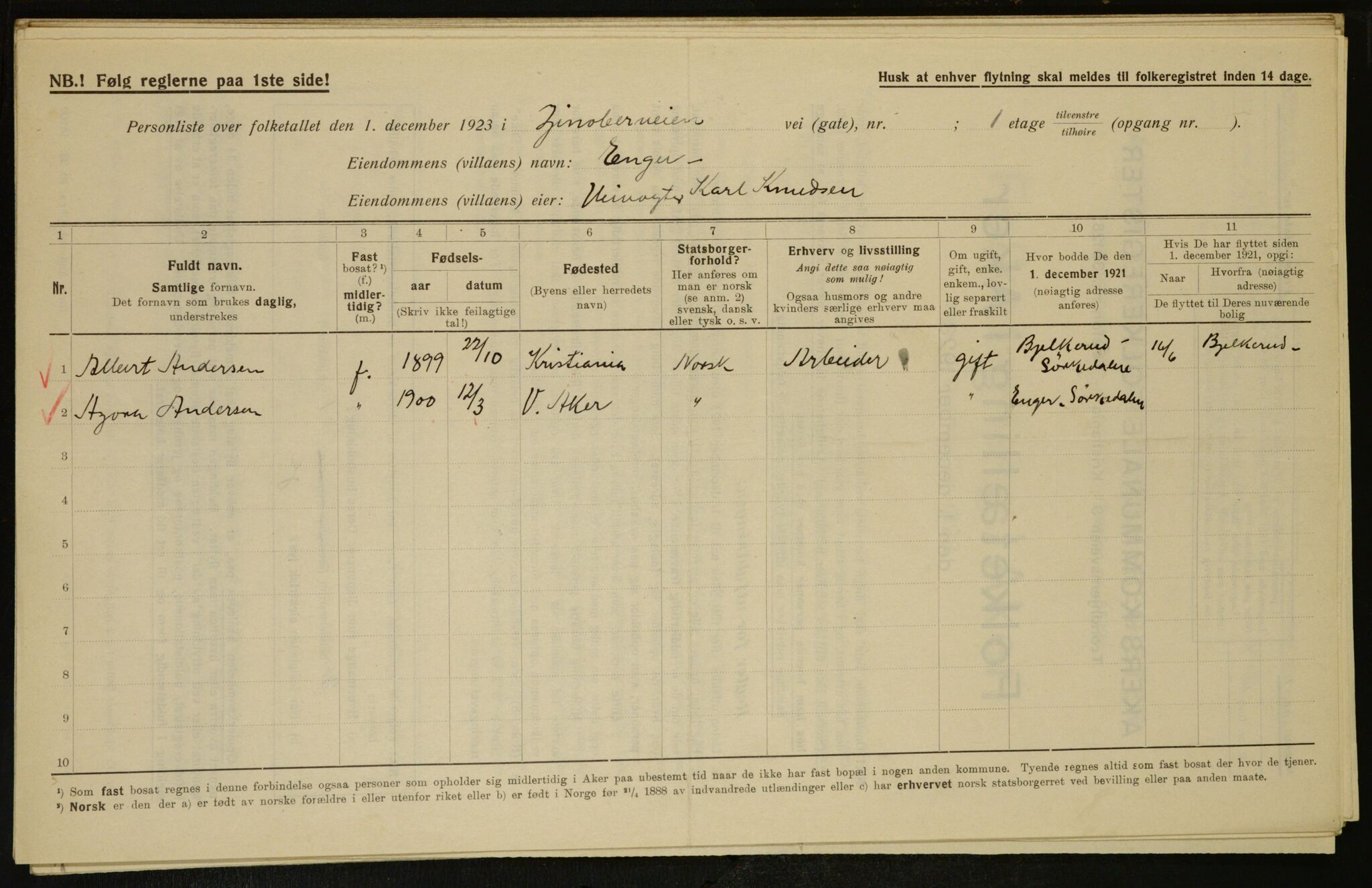 , Municipal Census 1923 for Aker, 1923, p. 7268