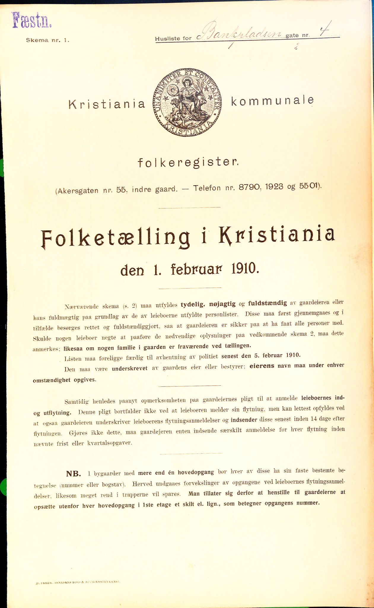 OBA, Municipal Census 1910 for Kristiania, 1910, p. 3207