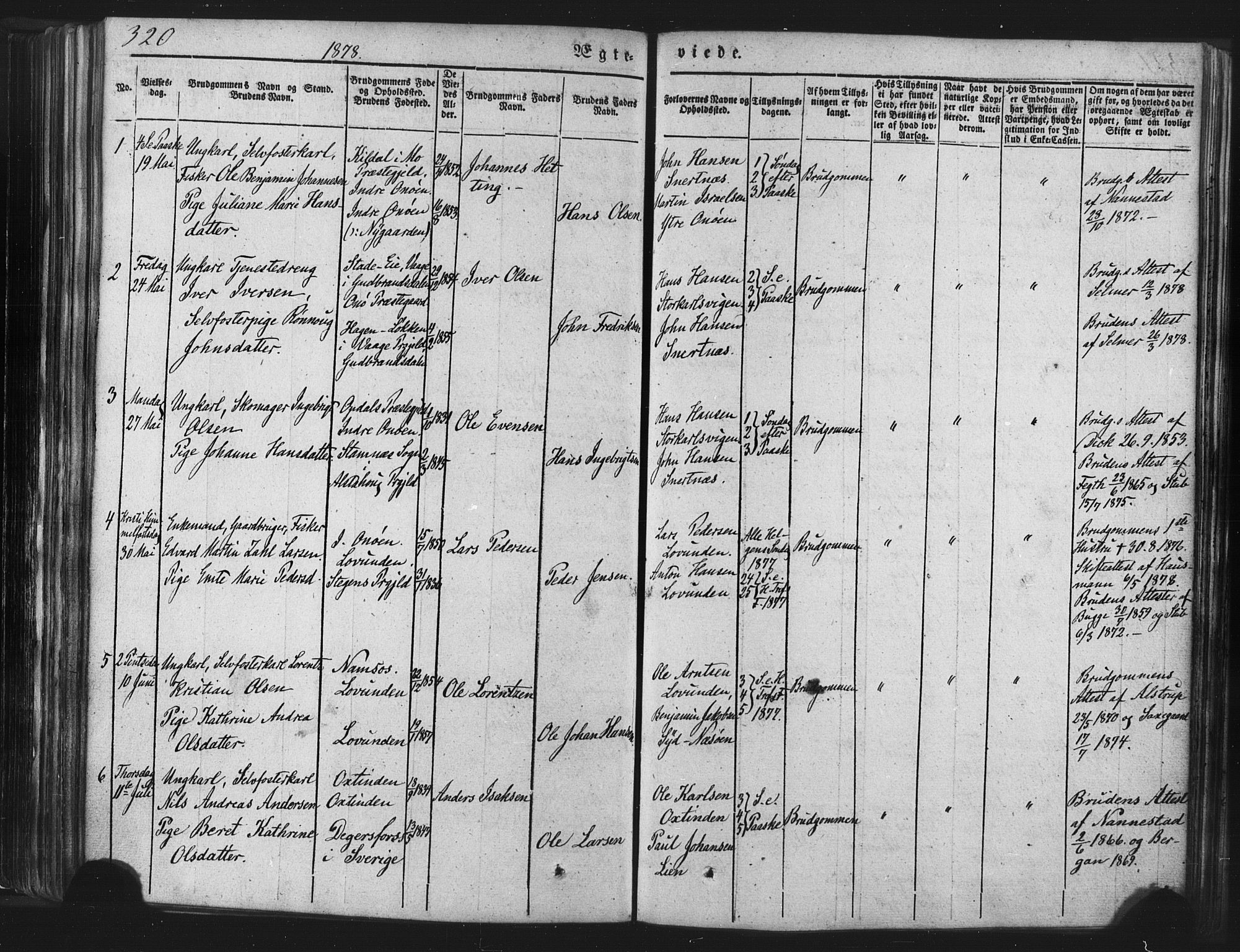 Ministerialprotokoller, klokkerbøker og fødselsregistre - Nordland, SAT/A-1459/839/L0567: Parish register (official) no. 839A04, 1863-1879, p. 320