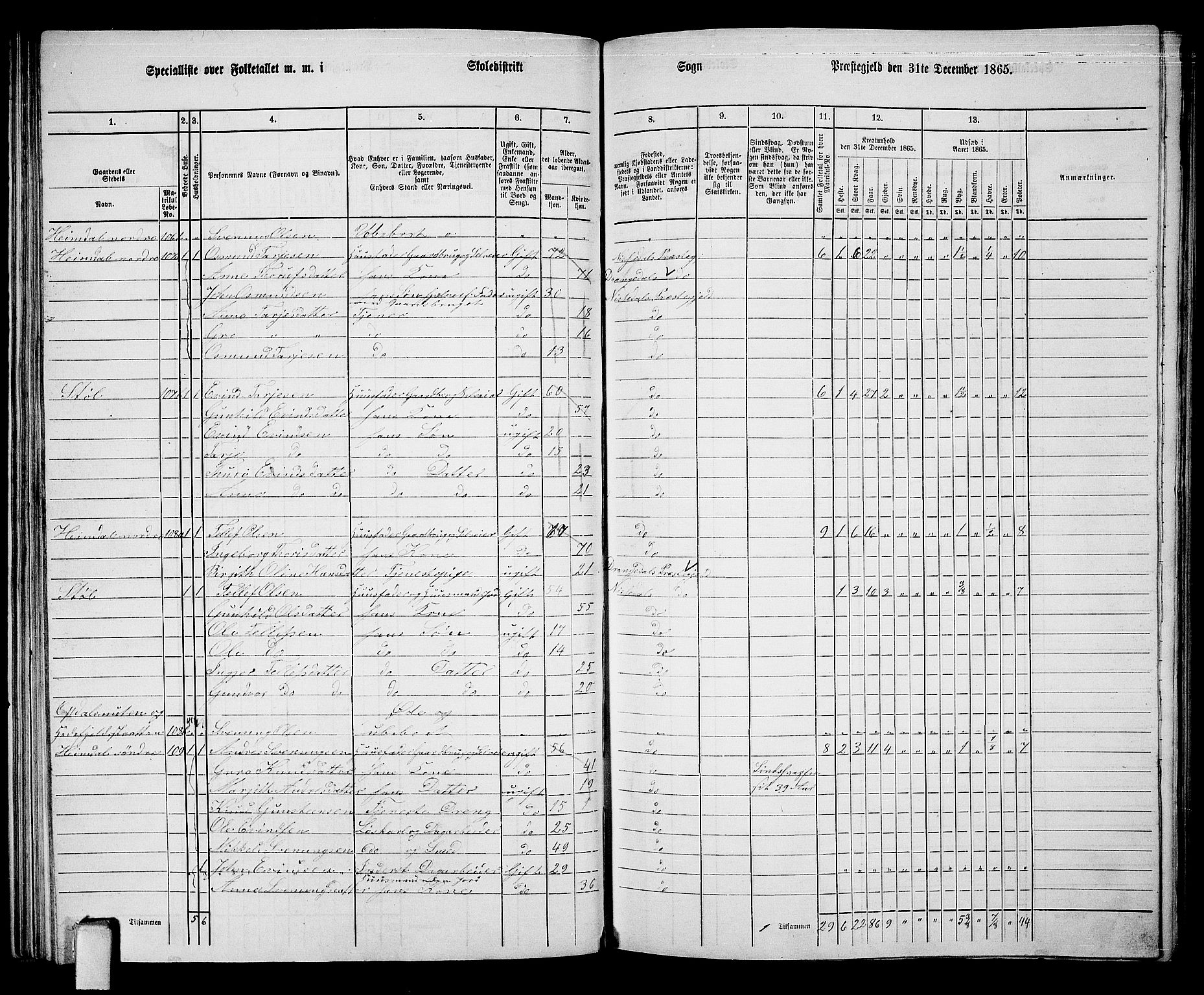 RA, 1865 census for Nissedal, 1865, p. 73