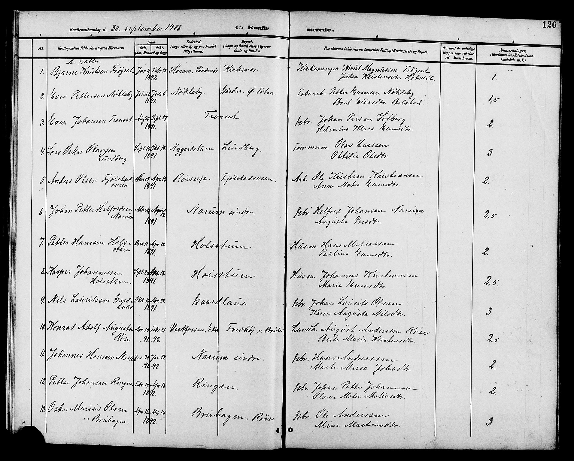 Vestre Toten prestekontor, AV/SAH-PREST-108/H/Ha/Hab/L0011: Parish register (copy) no. 11, 1901-1911, p. 126
