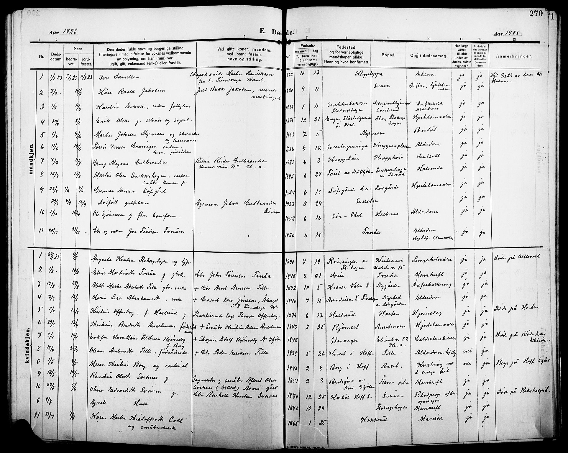 Åsnes prestekontor, AV/SAH-PREST-042/H/Ha/Hab/L0007: Parish register (copy) no. 7, 1909-1926, p. 270