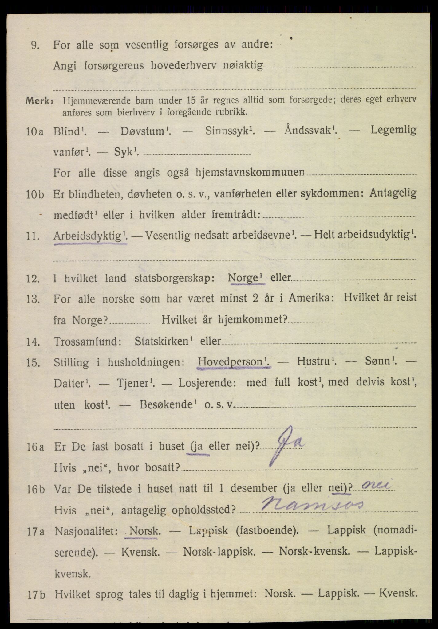 SAT, 1920 census for Fosnes, 1920, p. 1480