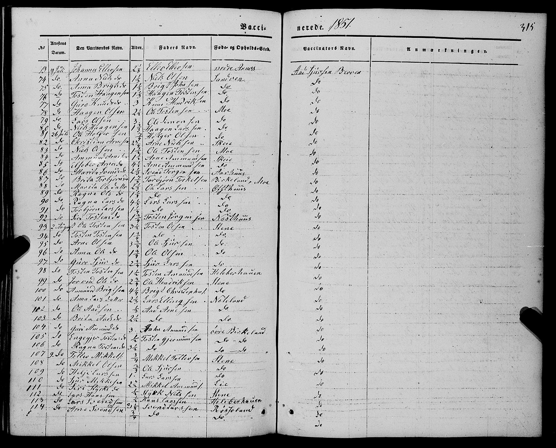 Kvam sokneprestembete, AV/SAB-A-76201/H/Haa: Parish register (official) no. A 8, 1844-1863, p. 315