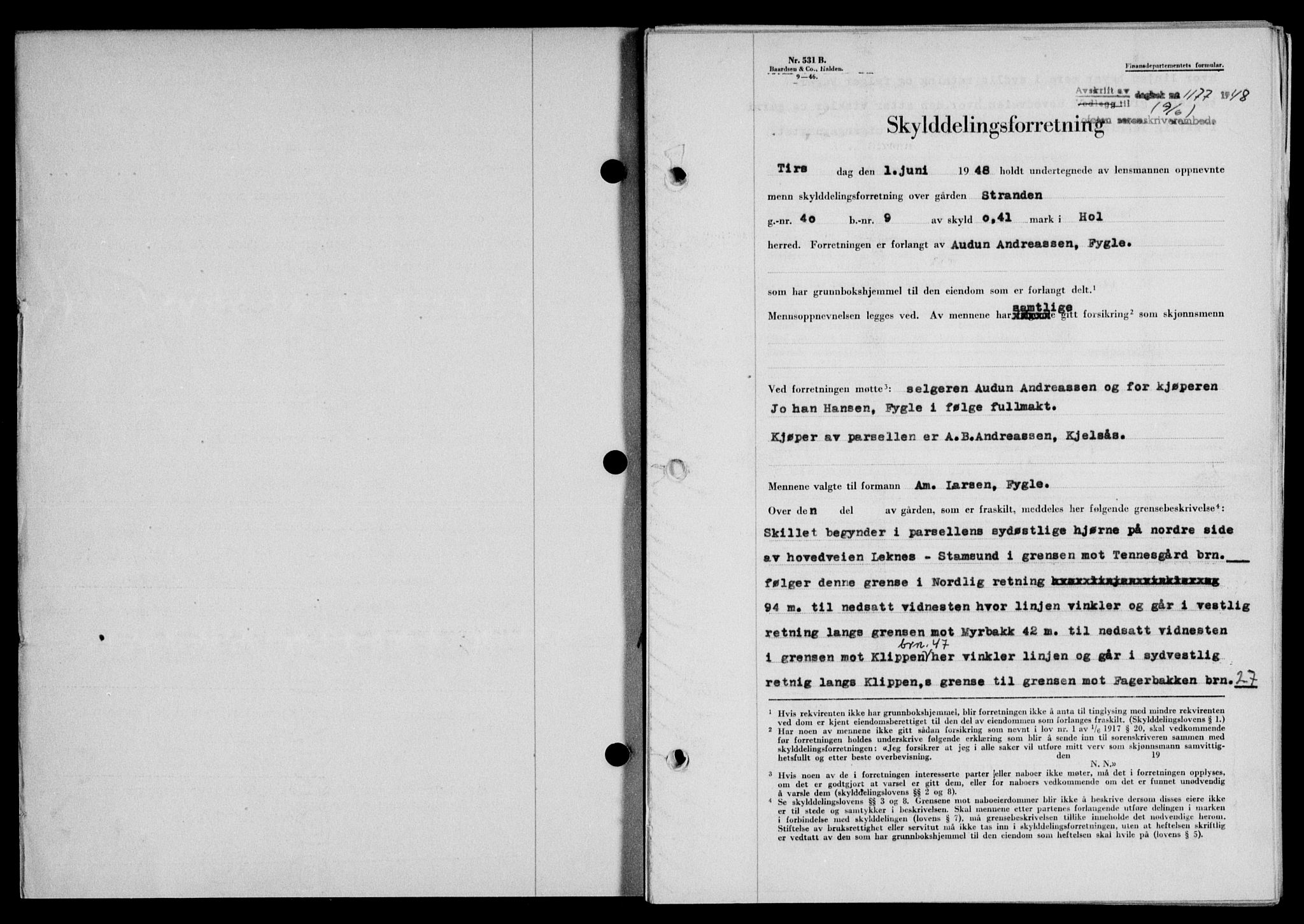 Lofoten sorenskriveri, SAT/A-0017/1/2/2C/L0018a: Mortgage book no. 18a, 1948-1948, Diary no: : 1177/1948