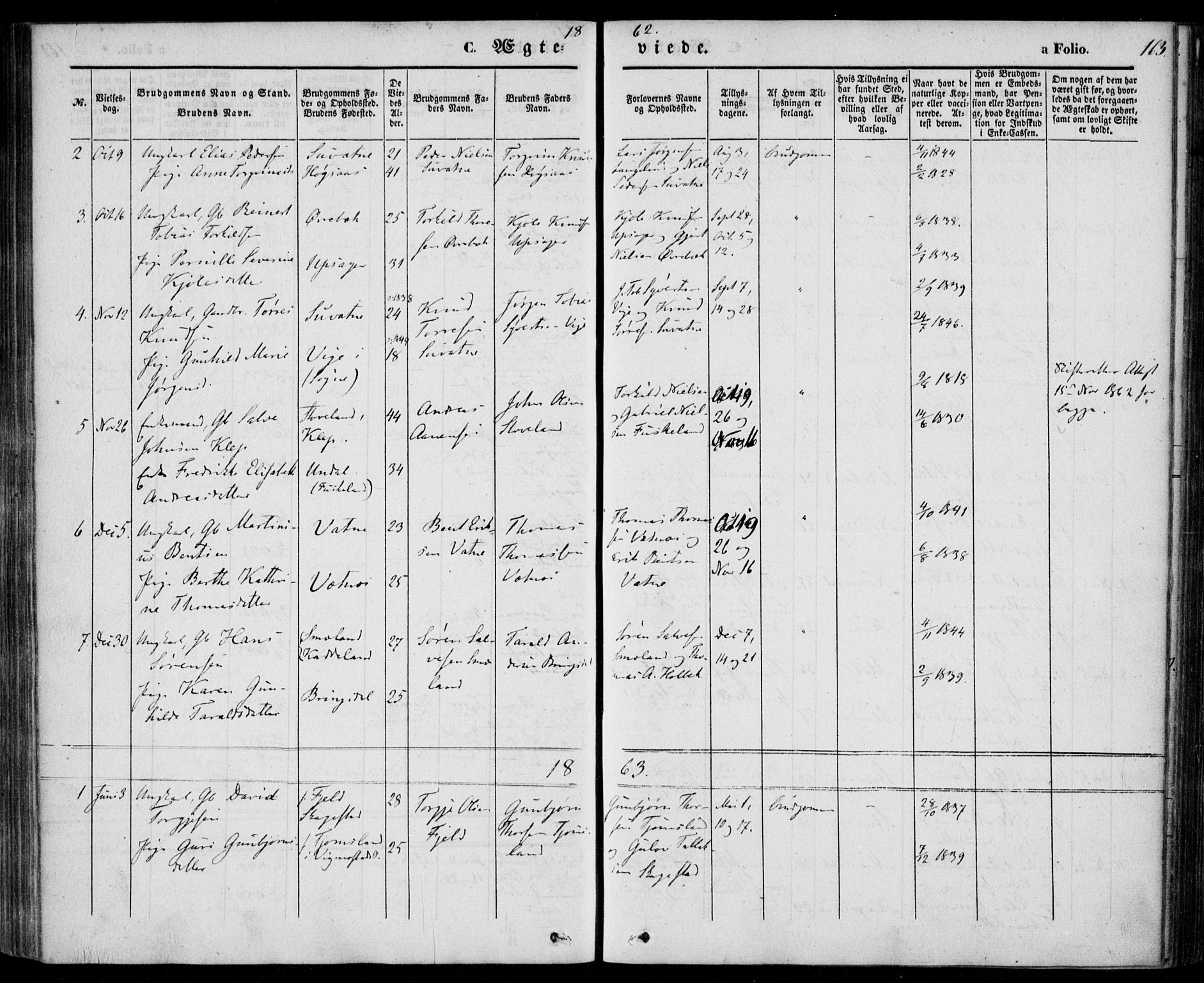 Holum sokneprestkontor, AV/SAK-1111-0022/F/Fa/Faa/L0005: Parish register (official) no. A 5, 1850-1864, p. 163