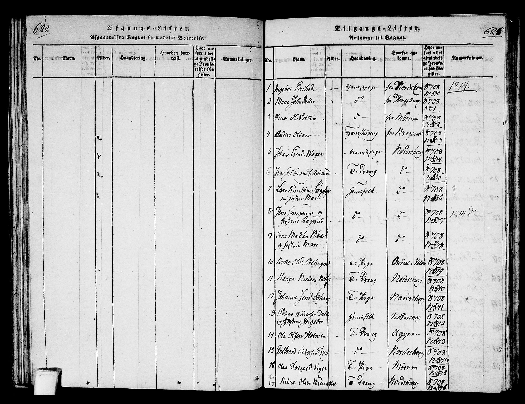 Hole kirkebøker, AV/SAKO-A-228/F/Fa/L0004: Parish register (official) no. I 4, 1814-1833, p. 622-623