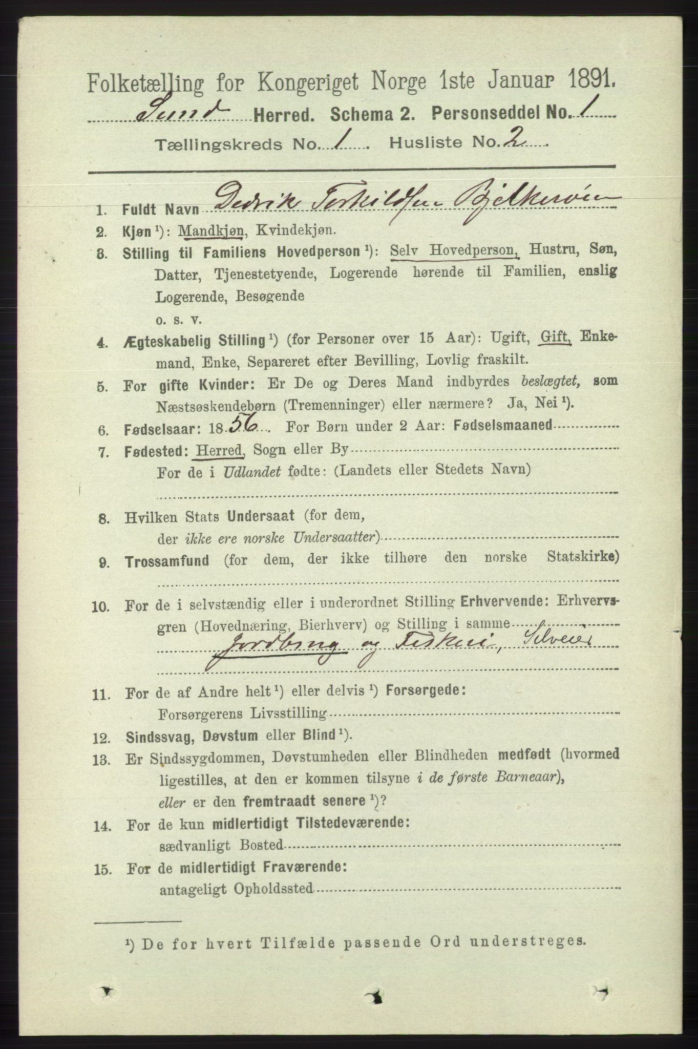 RA, 1891 census for 1245 Sund, 1891, p. 95