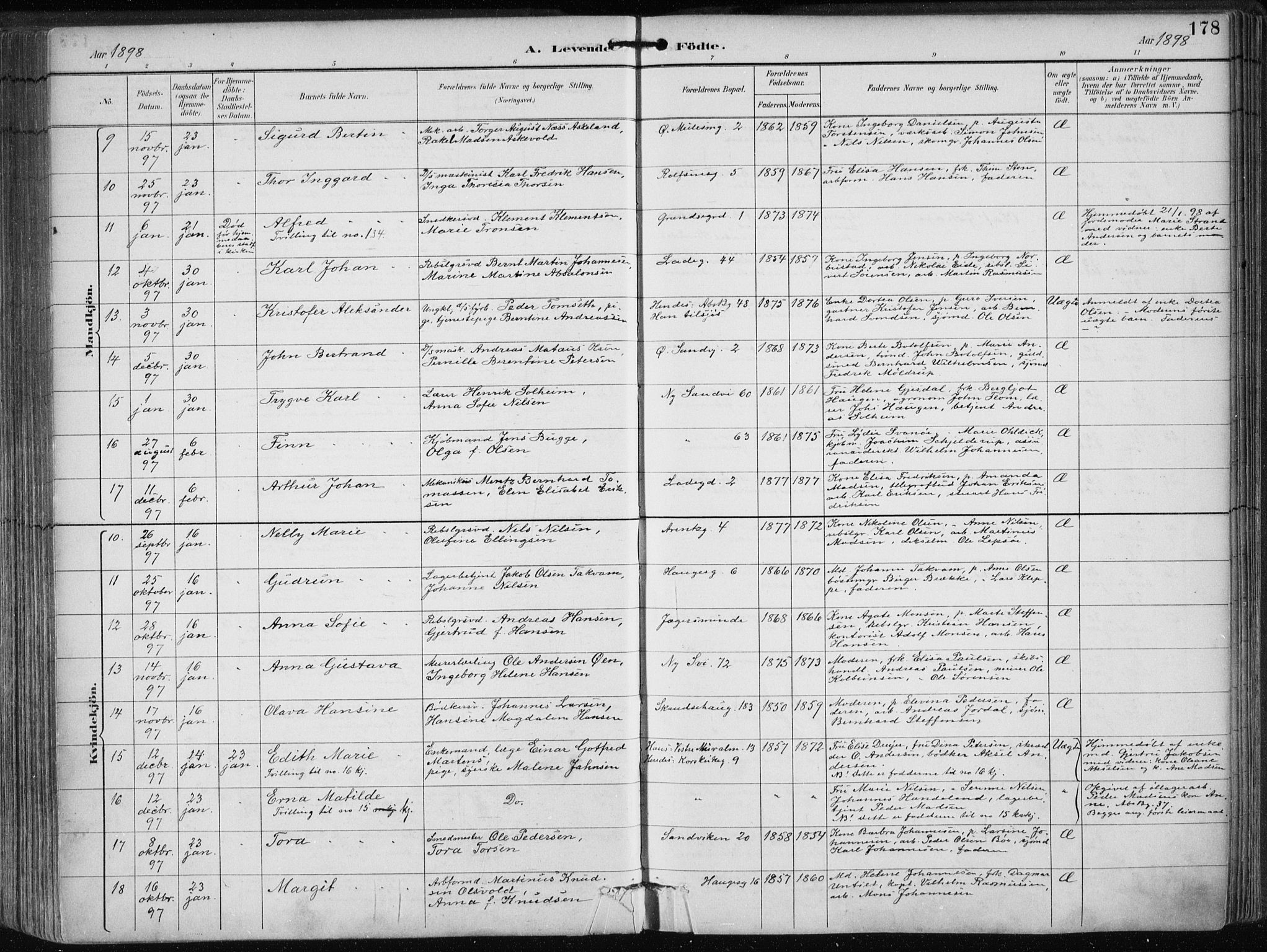 Sandviken Sokneprestembete, AV/SAB-A-77601/H/Ha/L0005: Parish register (official) no. B 2, 1891-1901, p. 178