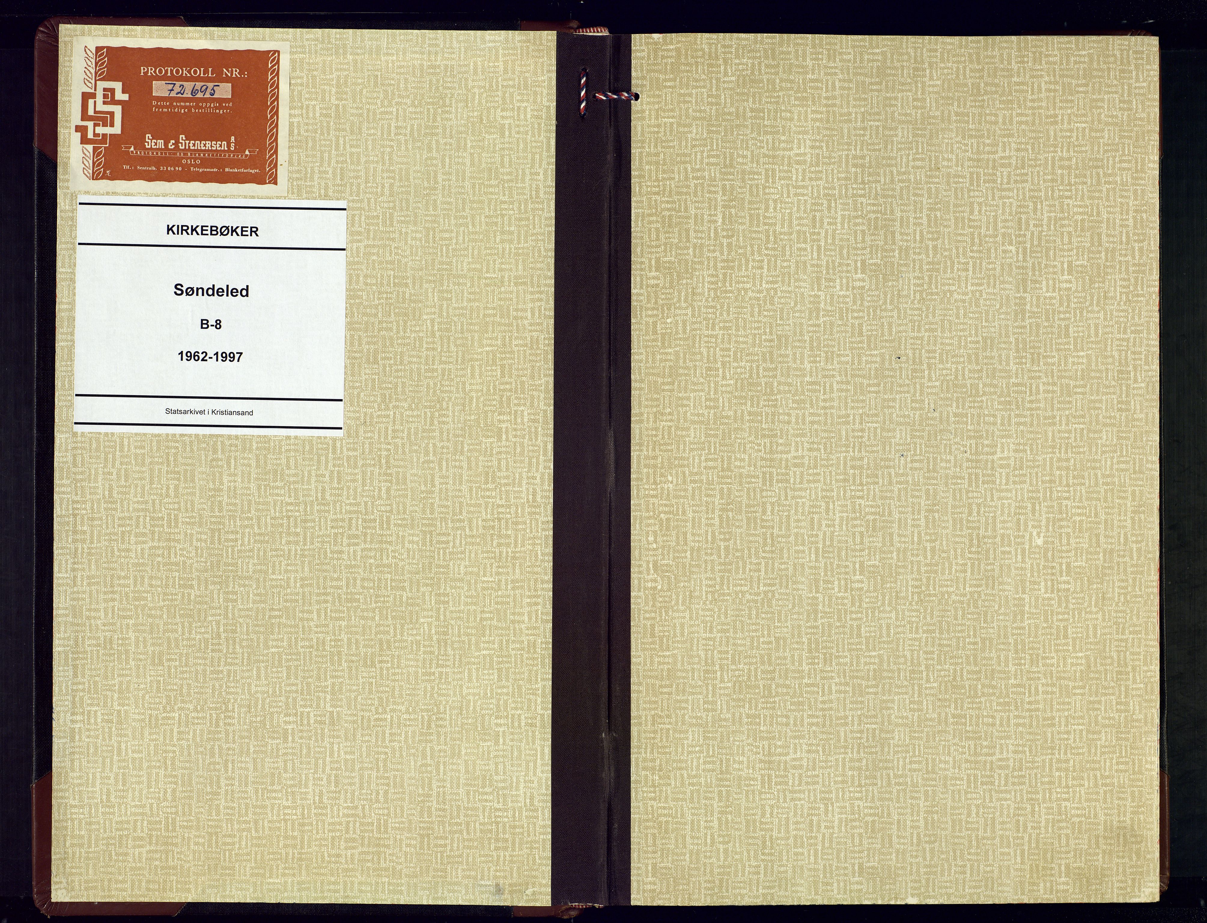 Søndeled sokneprestkontor, AV/SAK-1111-0038/F/Fb/L0007: Parish register (copy) no. B 8, 1962-1997