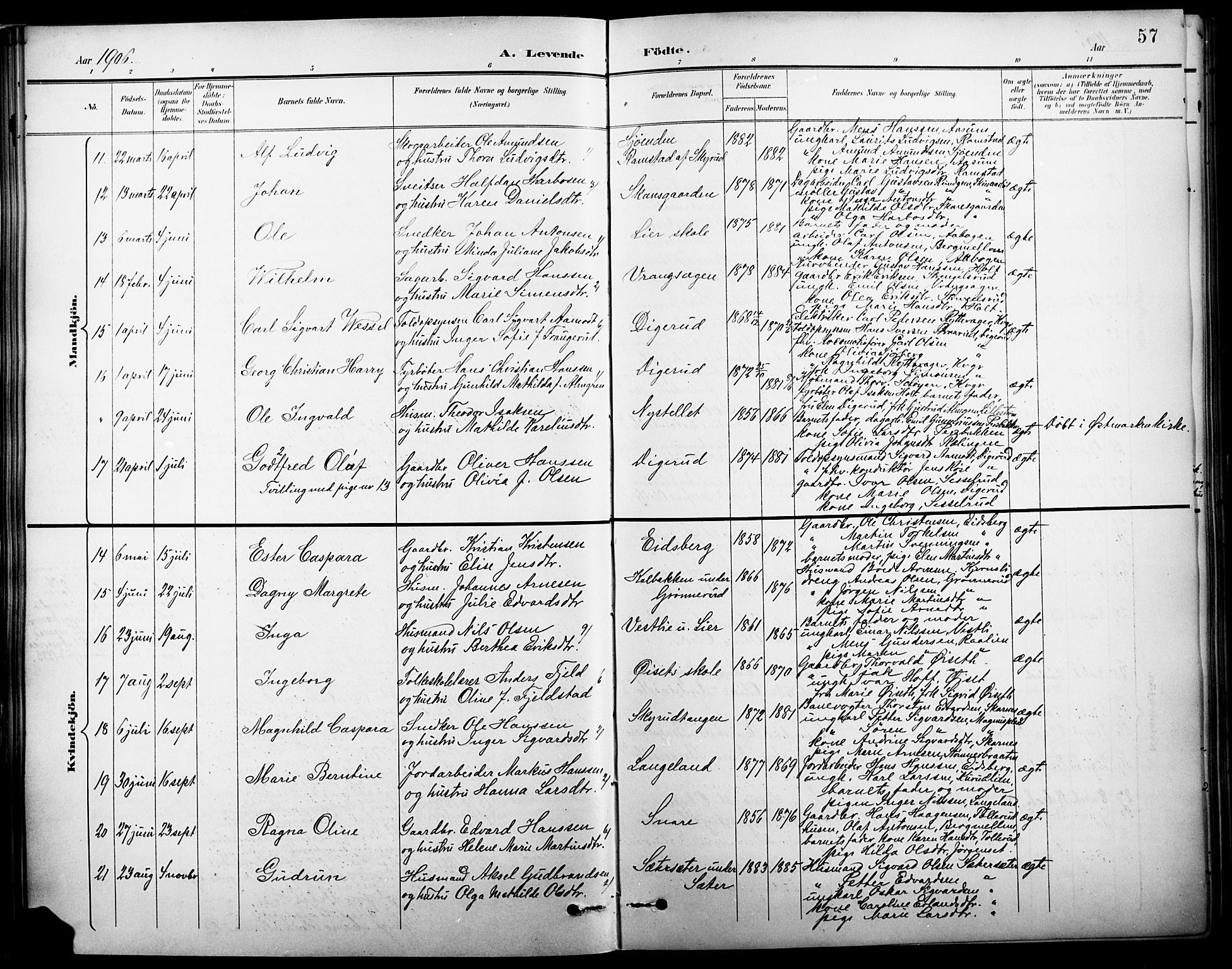 Vinger prestekontor, SAH/PREST-024/H/Ha/Hab/L0003: Parish register (copy) no. 3, 1895-1920, p. 57