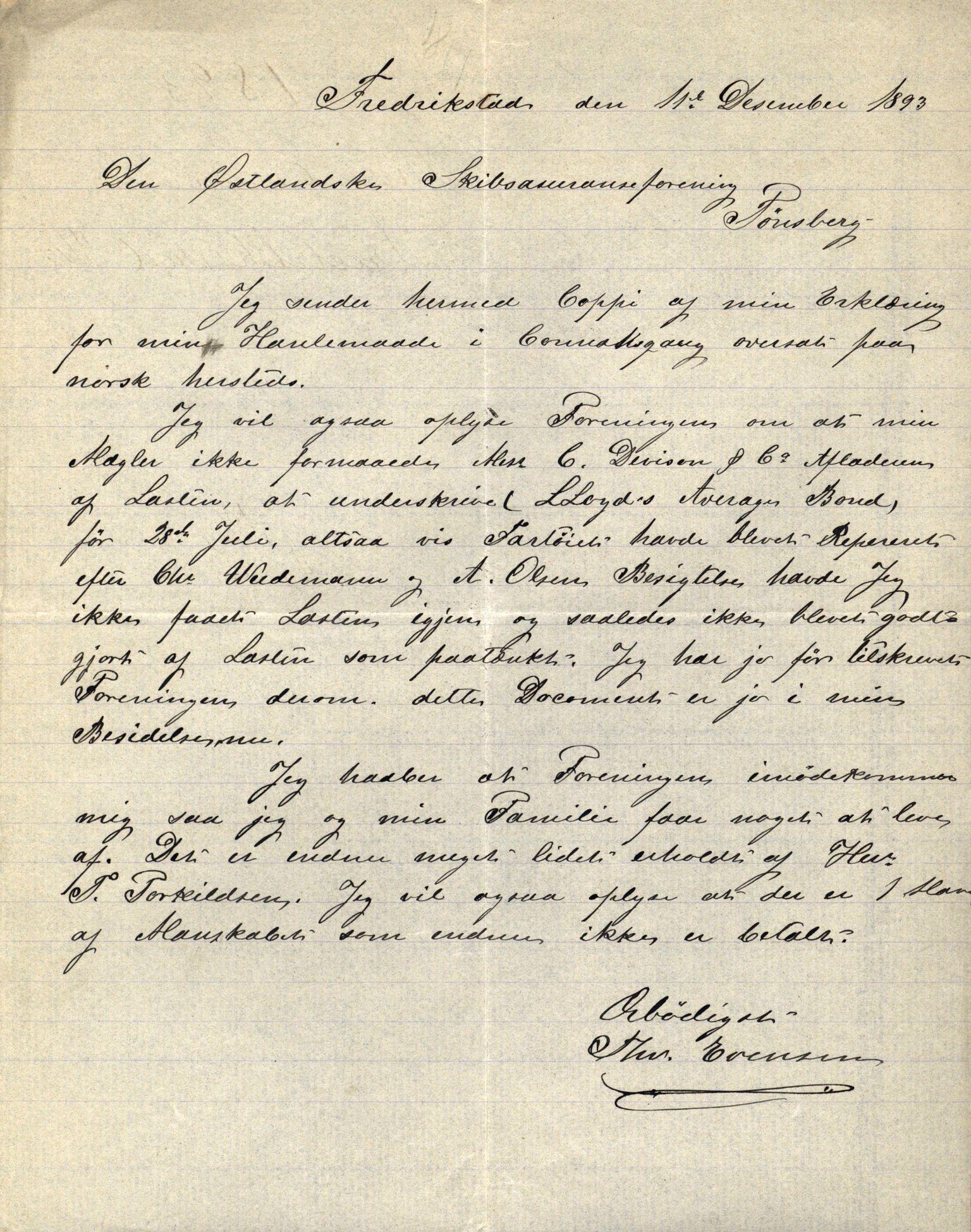 Pa 63 - Østlandske skibsassuranceforening, VEMU/A-1079/G/Ga/L0030/0001: Havaridokumenter / Leif, Korsvei, Margret, Mangerton, Mathilde, Island, Andover, 1893, p. 4