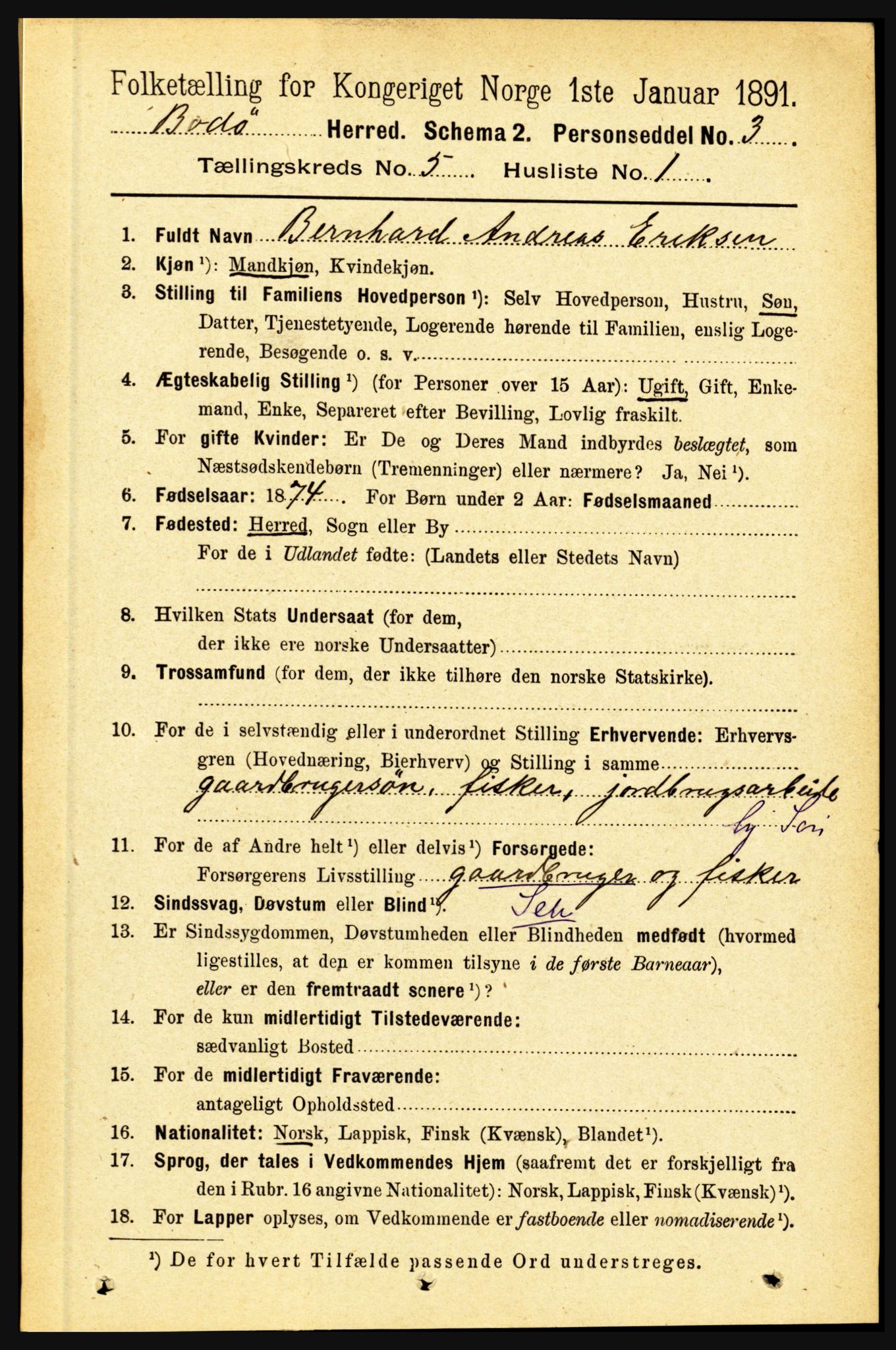 RA, 1891 census for 1843 Bodø, 1891, p. 3154