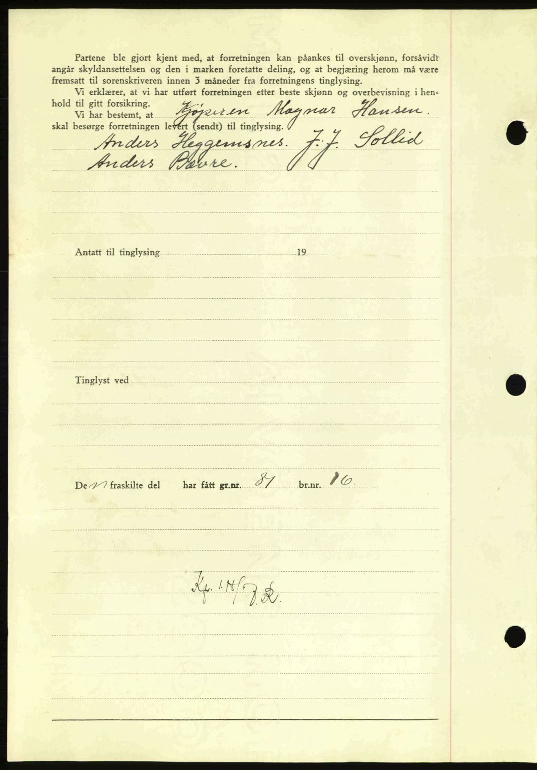 Nordmøre sorenskriveri, AV/SAT-A-4132/1/2/2Ca: Mortgage book no. A95, 1943-1943, Diary no: : 1648/1943