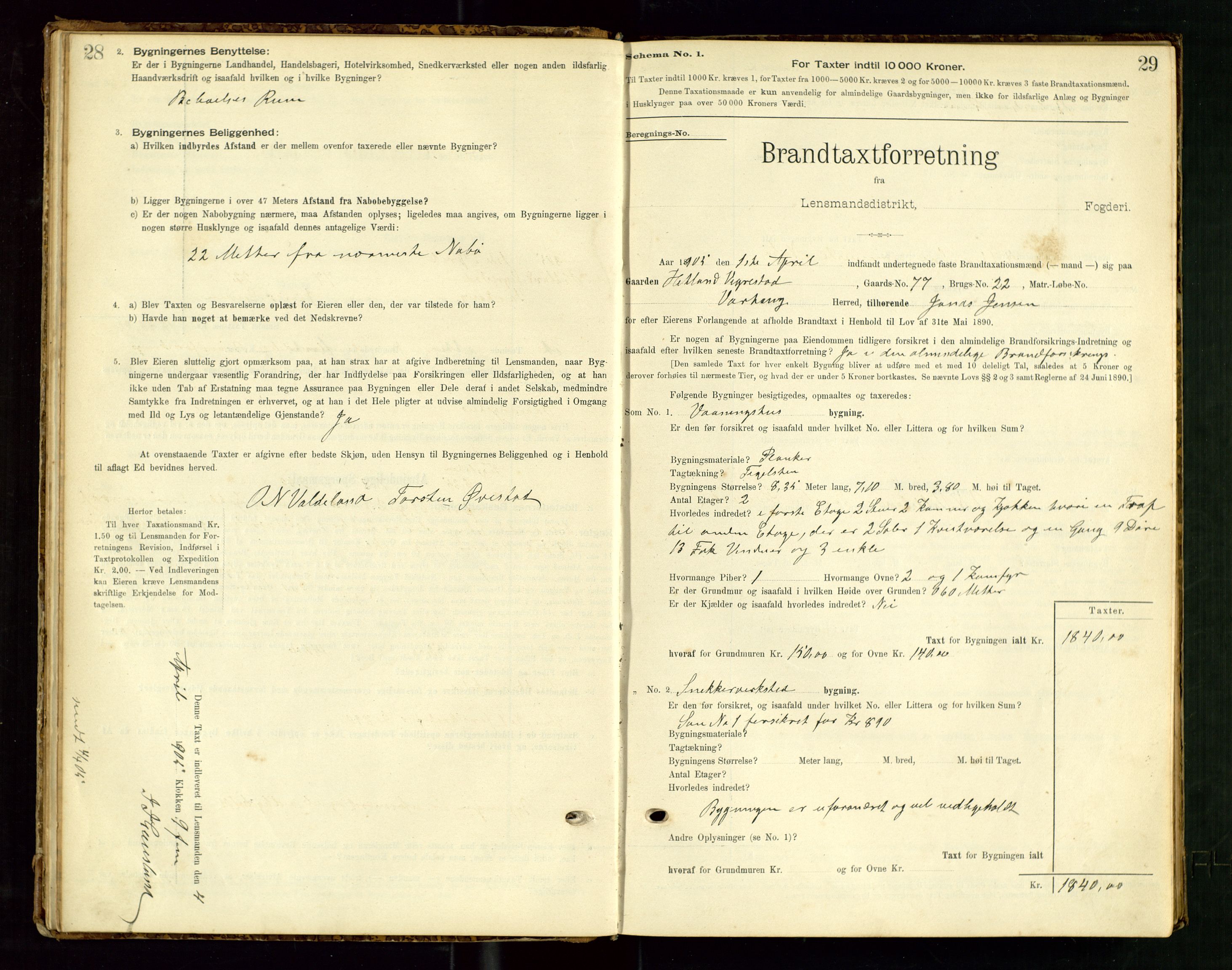 Hå lensmannskontor, SAST/A-100456/Goa/L0003: Takstprotokoll (skjema), 1895-1911, p. 28-29