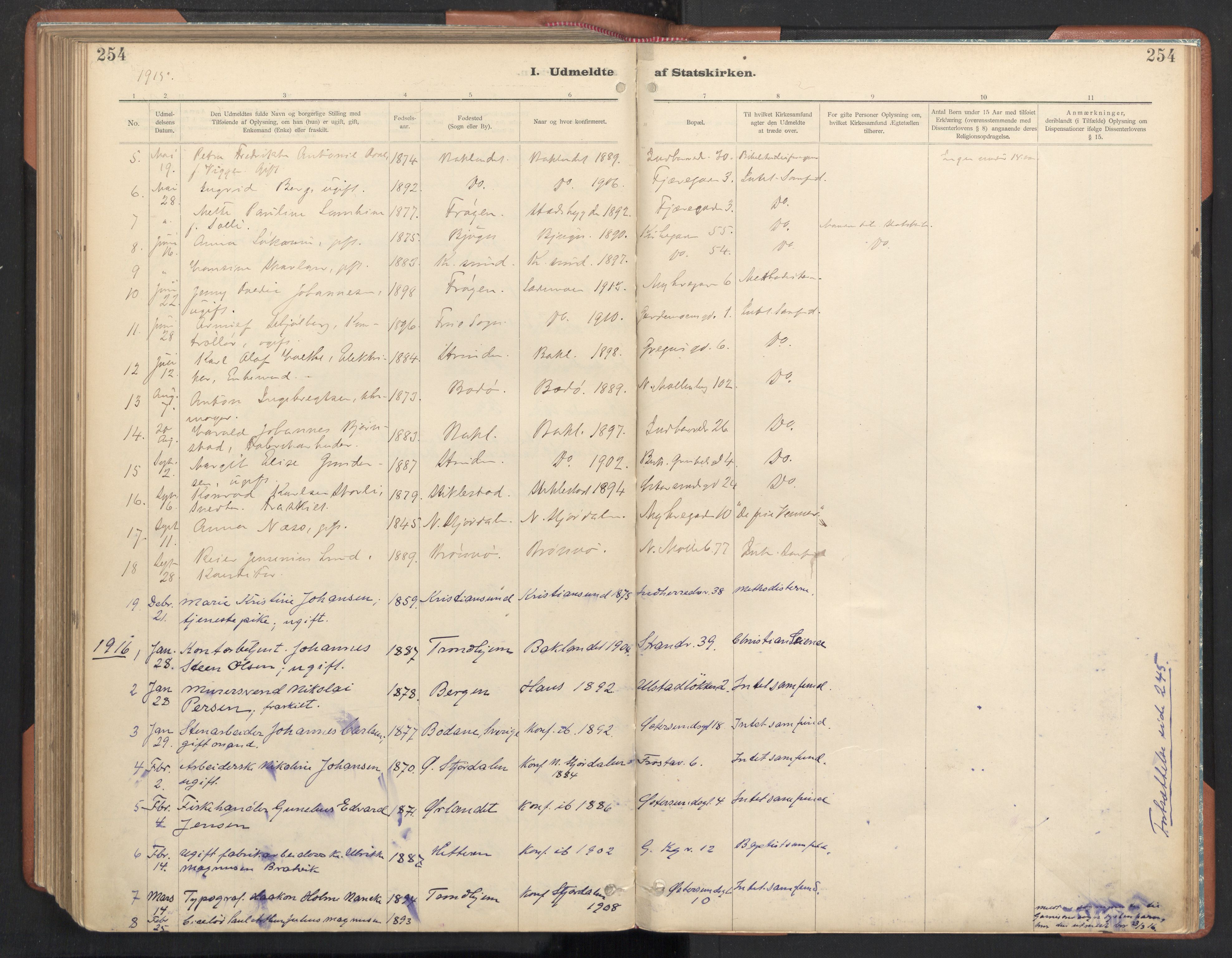 Ministerialprotokoller, klokkerbøker og fødselsregistre - Sør-Trøndelag, SAT/A-1456/605/L0244: Parish register (official) no. 605A06, 1908-1954, p. 254