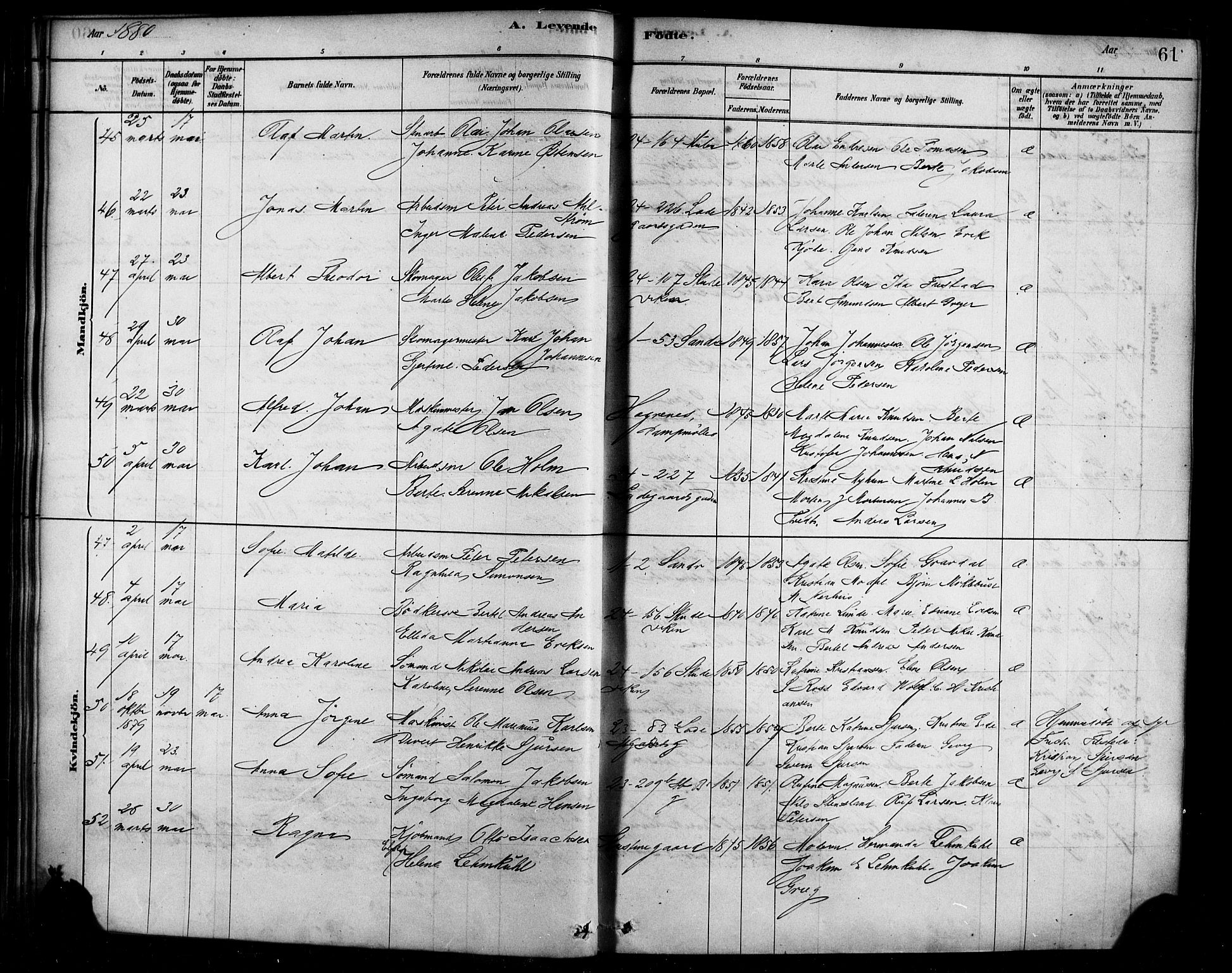 Sandviken Sokneprestembete, AV/SAB-A-77601/H/Ha/L0004: Parish register (official) no. B 1, 1878-1891, p. 61