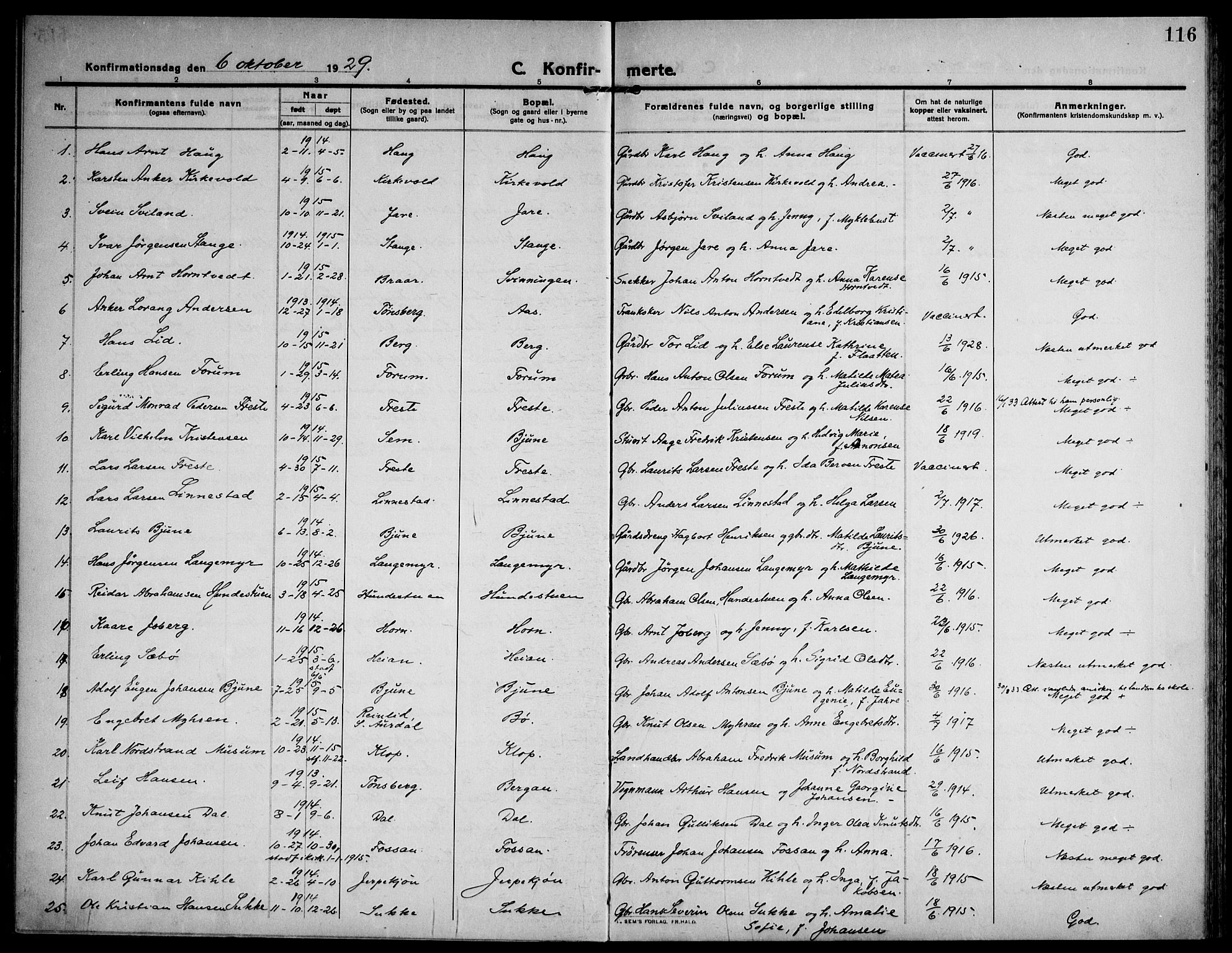 Ramnes kirkebøker, AV/SAKO-A-314/F/Fa/L0009: Parish register (official) no. I 9, 1912-1929, p. 116