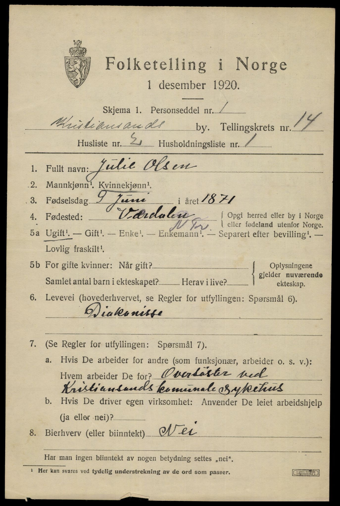 SAK, 1920 census for Kristiansand, 1920, p. 28473