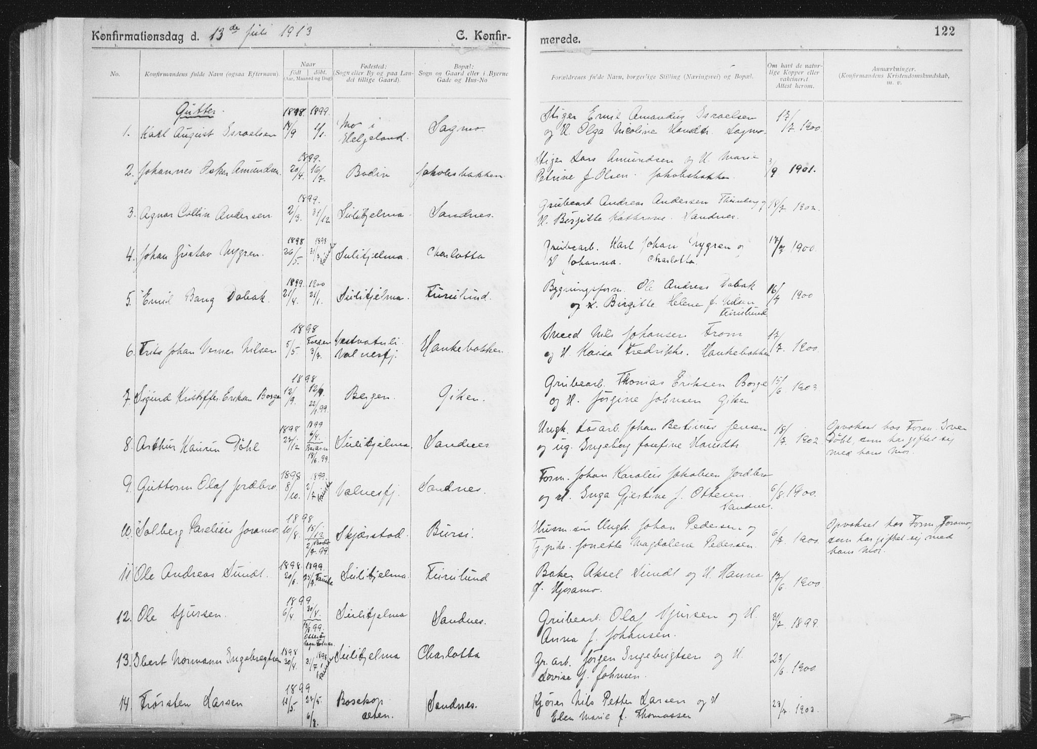 Ministerialprotokoller, klokkerbøker og fødselsregistre - Nordland, SAT/A-1459/850/L0711: Curate's parish register no. 850B01, 1902-1915, p. 122