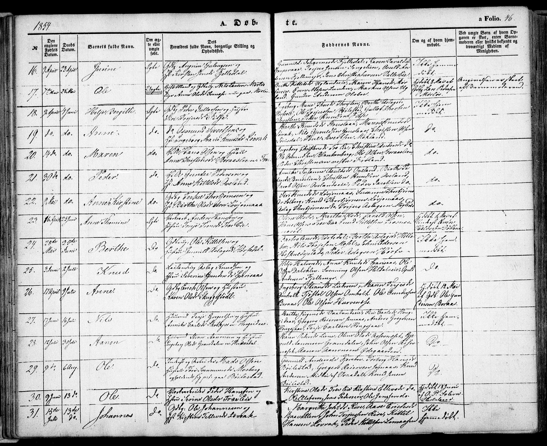 Froland sokneprestkontor, SAK/1111-0013/F/Fa/L0002: Parish register (official) no. A 2, 1845-1863, p. 46