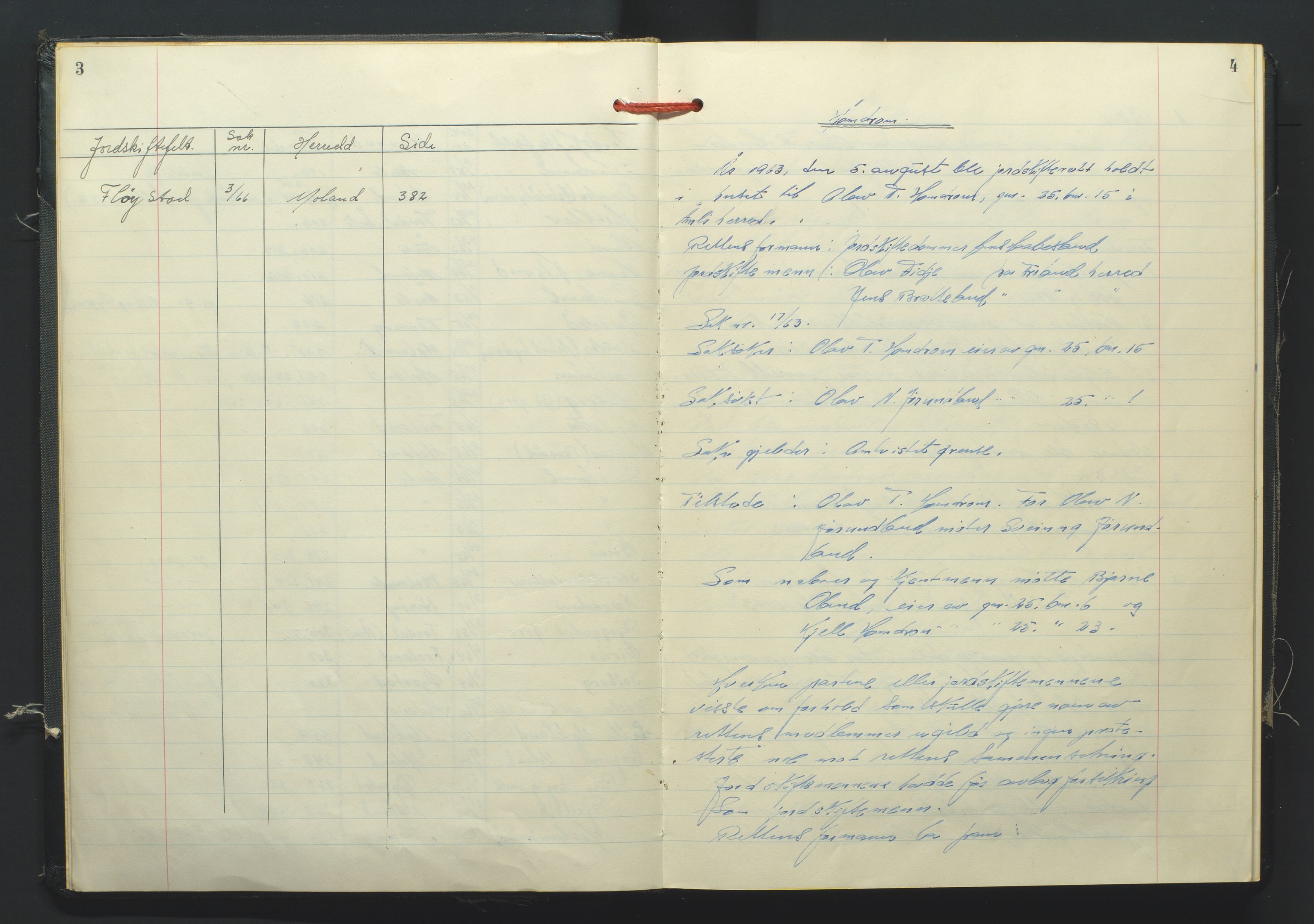 Nedenes jordskifterett, AV/SAK-1541-0007/F/Fa/Faa/L0008: Jordskifteprotokoll med gårdsregister, Nedenes domssokn nr 24, 1963-1967, p. 3-4