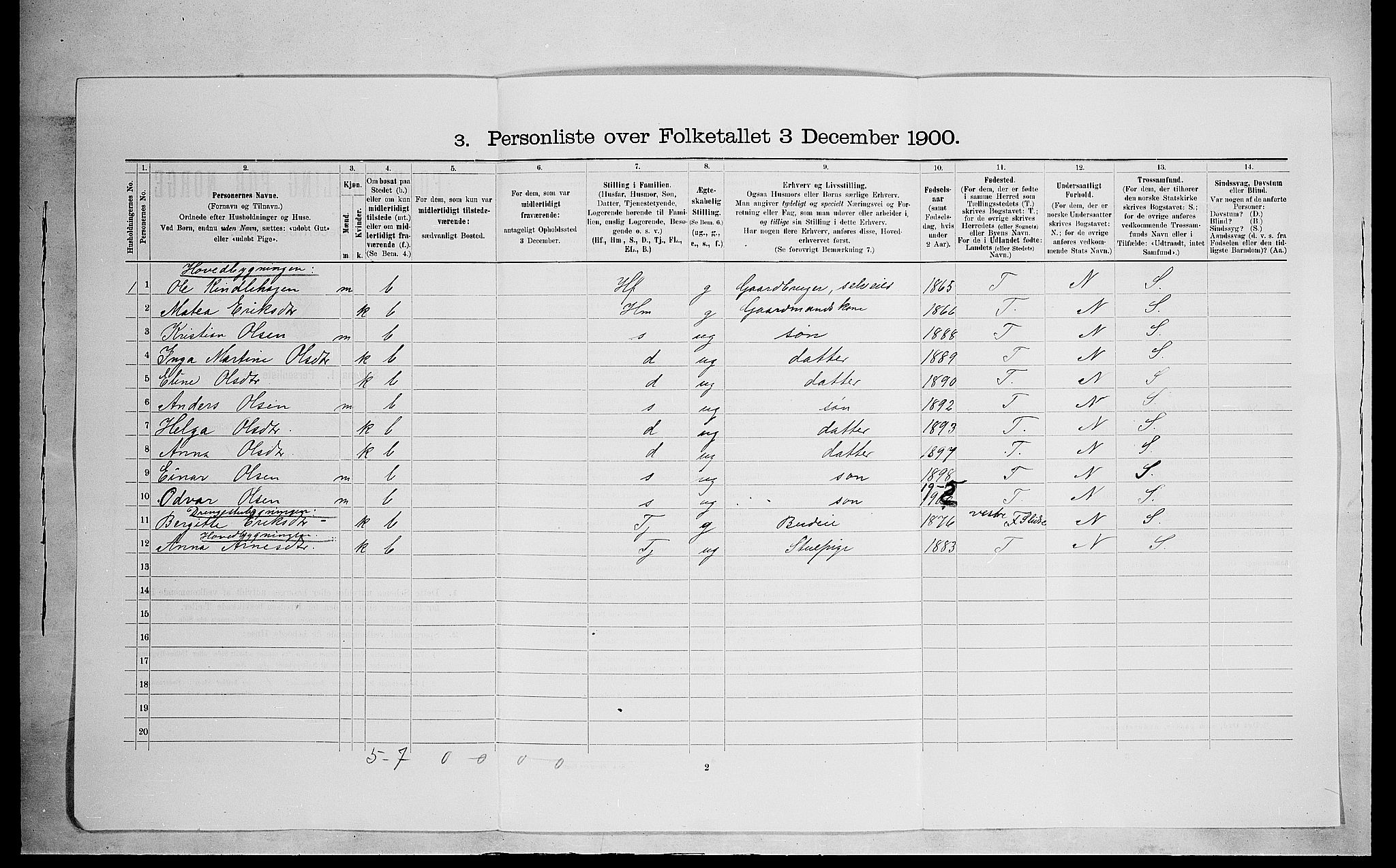SAH, 1900 census for Ringsaker, 1900, p. 1755
