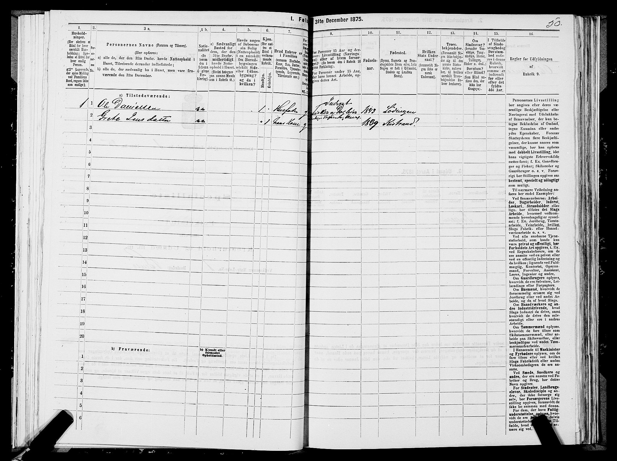 SATØ, 1875 census for 2020P Kistrand, 1875, p. 1050