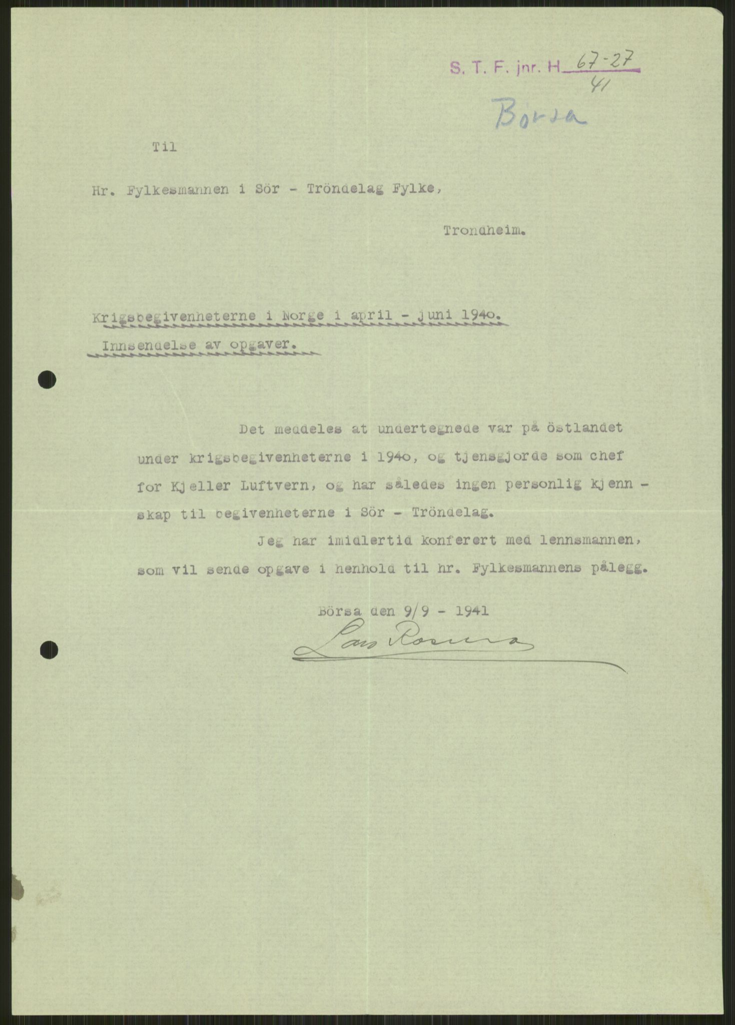 Forsvaret, Forsvarets krigshistoriske avdeling, AV/RA-RAFA-2017/Y/Ya/L0016: II-C-11-31 - Fylkesmenn.  Rapporter om krigsbegivenhetene 1940., 1940, p. 175