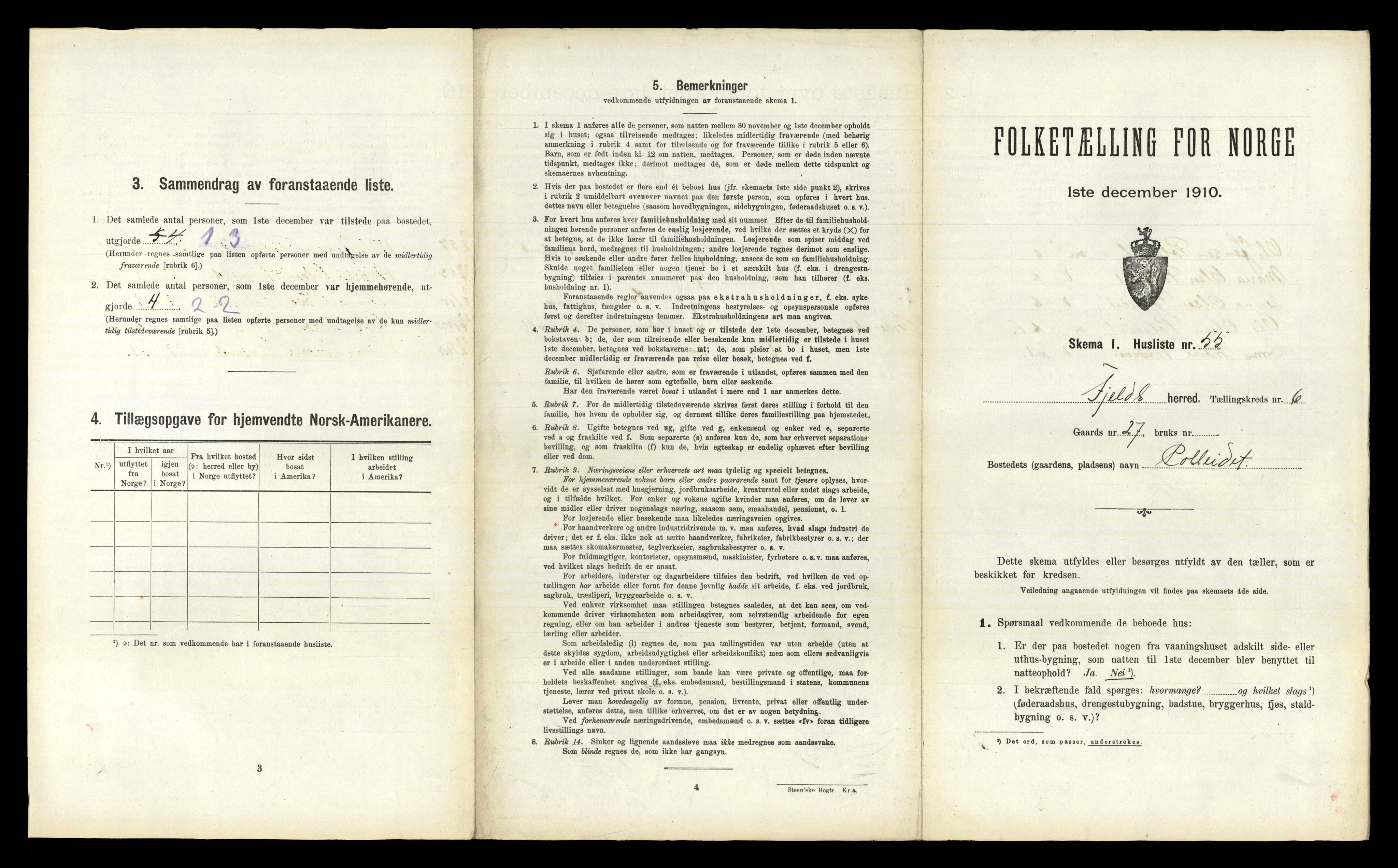 RA, 1910 census for Fjell, 1910, p. 709