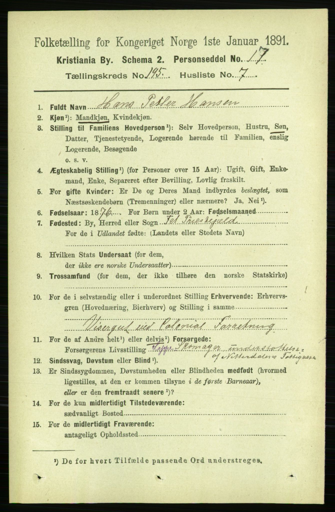 RA, 1891 census for 0301 Kristiania, 1891, p. 117646