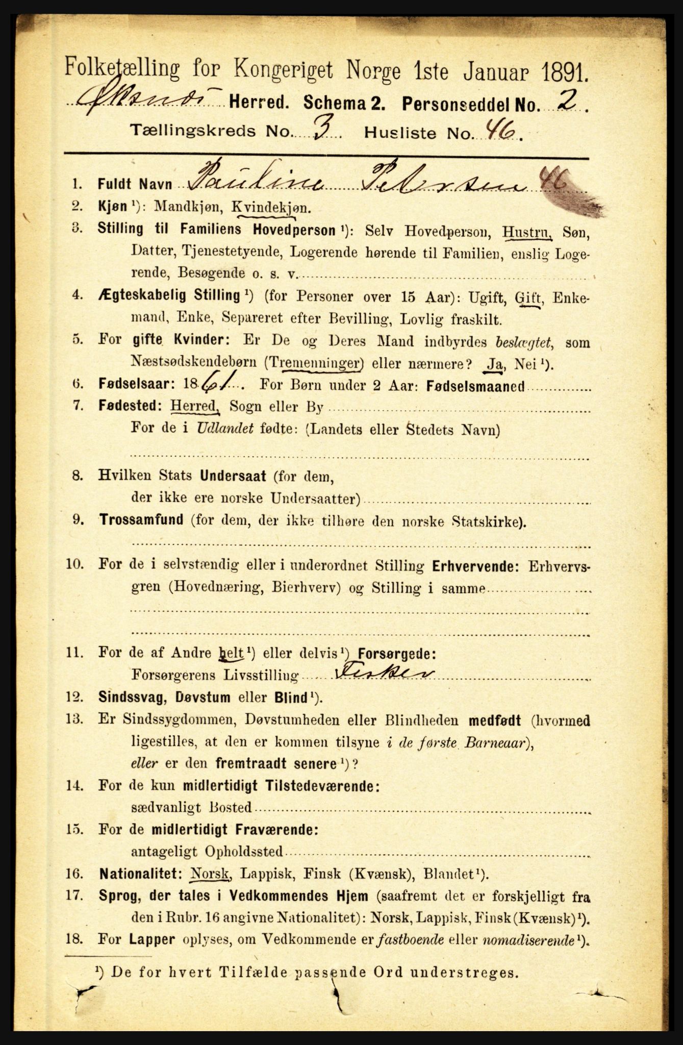RA, 1891 census for 1868 Øksnes, 1891, p. 1461