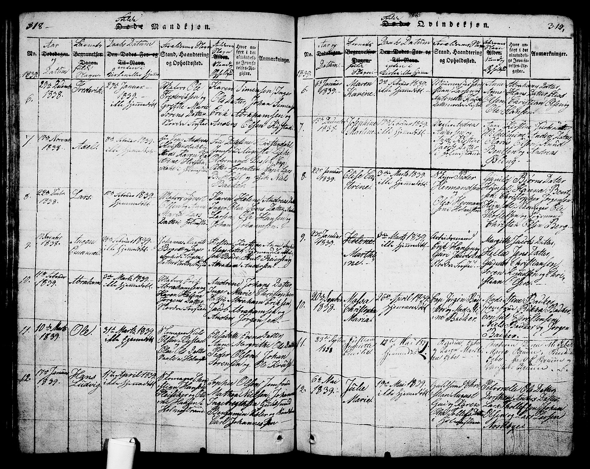 Holmestrand kirkebøker, SAKO/A-346/G/Ga/L0001: Parish register (copy) no. 1, 1814-1848, p. 318-319